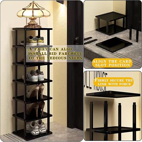 Miniatura 7 de Zapatero vertical  Organizador de zapatos alto y estrecho para espacios pequeños, estante de bambú de 7 niveles para entrada, armario, esquina,