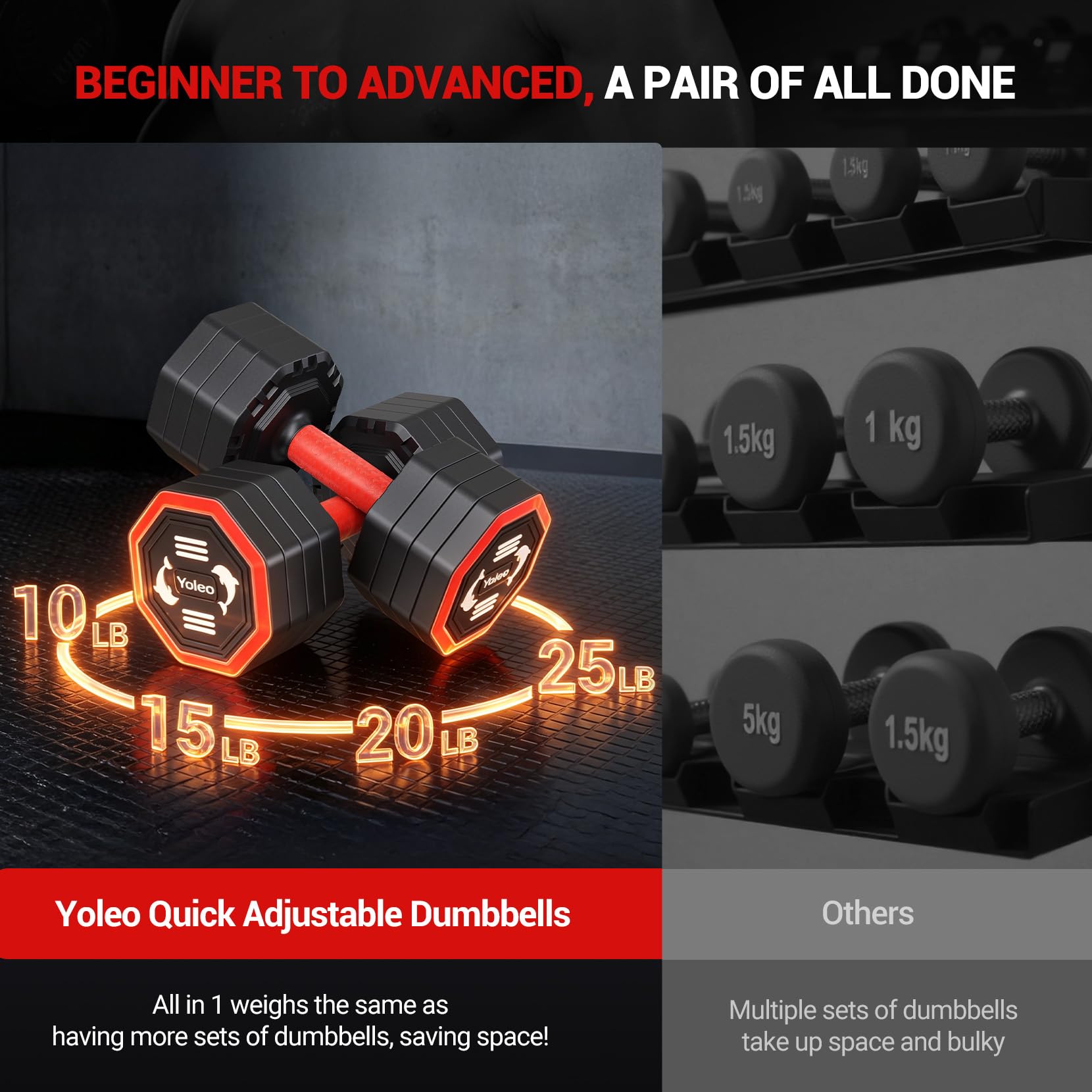 Adjustable Dumbbell Set, Weights Dumbbells Set at Home Workout Equipment, 4 in 1 Each Premium Tai Chi-Style Rotary Mounting Adjustable 10/15/20/25 lb dumbbells, with TPU Soft Rubber Handle Suitable Men/Women Updated 2.0