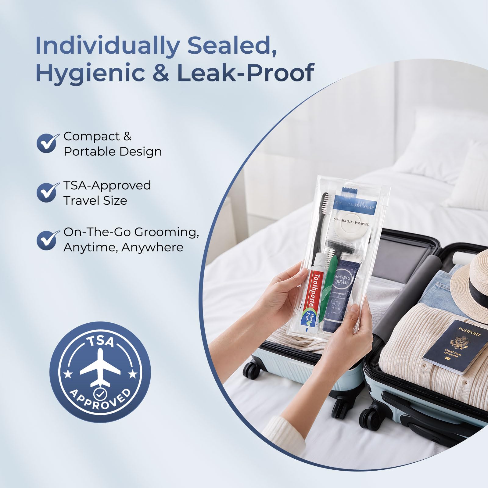 Kit da toeletta da viaggio, kit di igiene personale usa e getta, 6 in 1, kit di articoli da toeletta di base per uomini e donne, forniture per la cura dei senzatetto, kit di beneficenza per