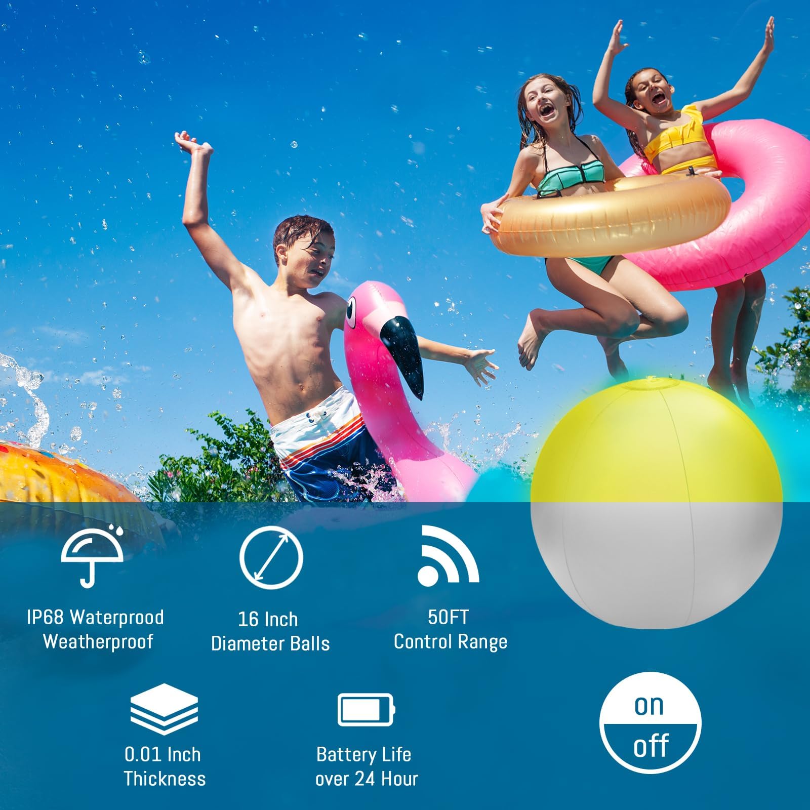 TIMIFIS Balle Lumineuse 16 Couleurs Télécommande Lumière LED Lumière Gonflable Extérieur Étanche Plage Piscine Fête Balles Lumineuses Gonflables