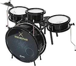 Bateria Infantil Luen Rockstar 4 Peças, Alumisteel e ABS com Acabamento Metálico Preto, Aro de Nylon, Pele Leitosa