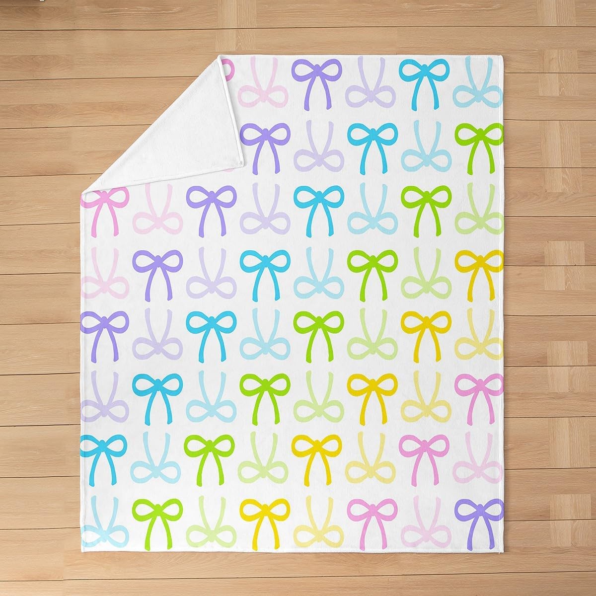 Manfei Cute Bowknot Fleece Blanket,Cartoon Princess Style Bowknot Striped Bed Blanket for Kids Teens,Watercolor Rainbow Gradient Bow-tie Flannel Blanket for Room Decor,Queen 90"x90"