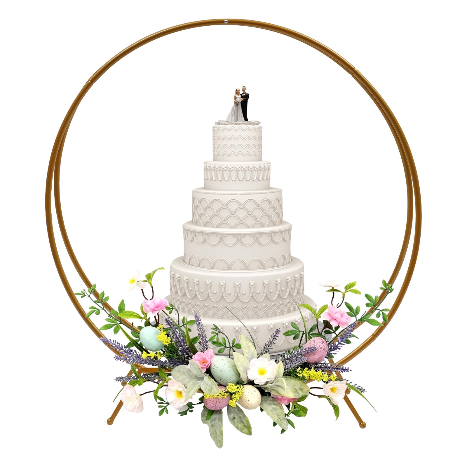Soporte para tartas, 80 cm, color dorado, bandeja de 33 cm de diámetro, base de metal para tartas de boda y cupcakes, té de la tarde, presentación de alimentos