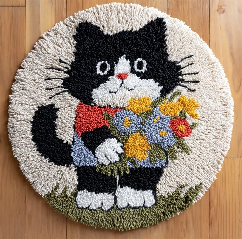 kitphoenix Strickteppich Für Erwachsene,Schwarz-Weiße Katze