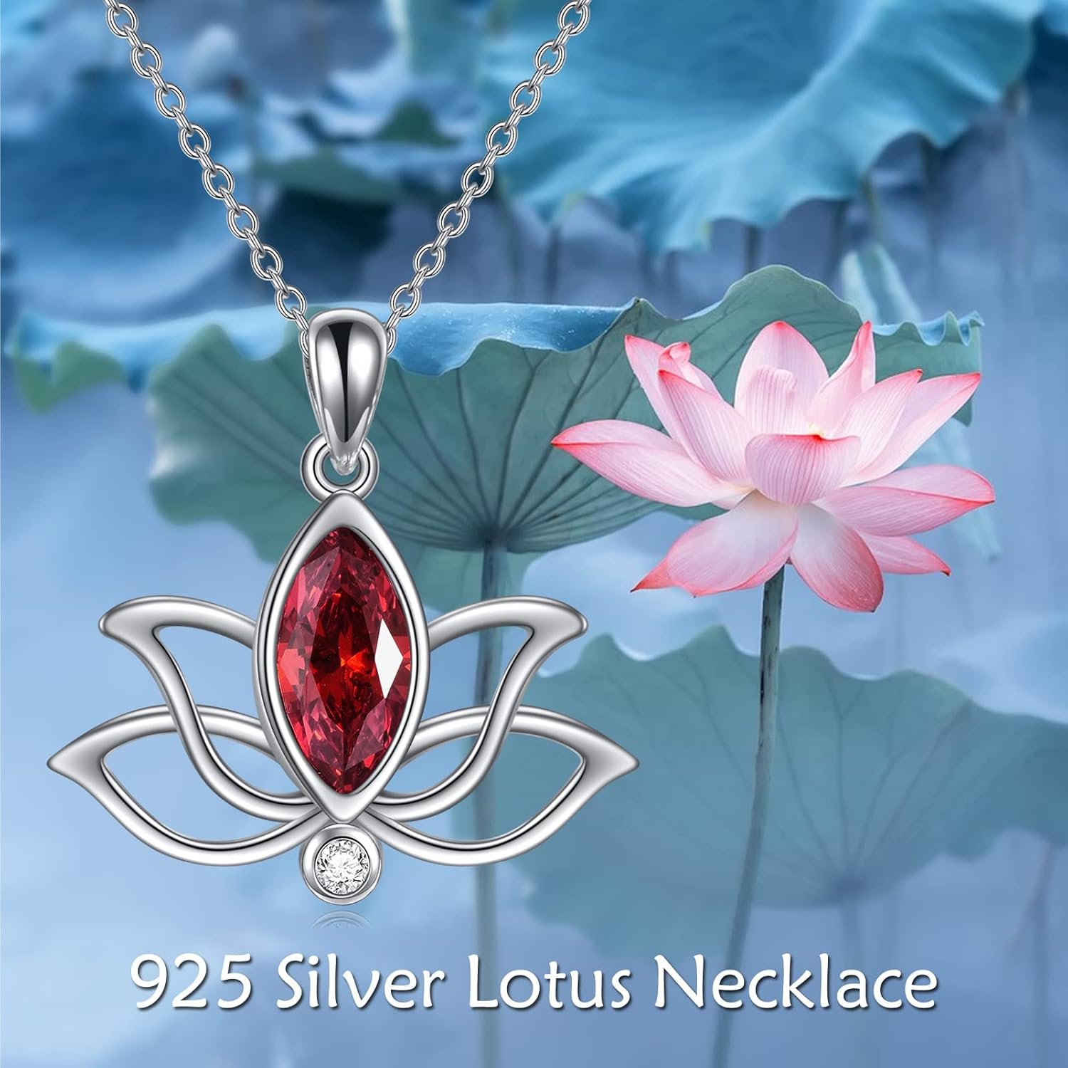 YFN Lotus Necklace Sterling Silver Birthstone Pendant Lotus Jewelry Mothers Day Birthday Gifts for Women - Image 6