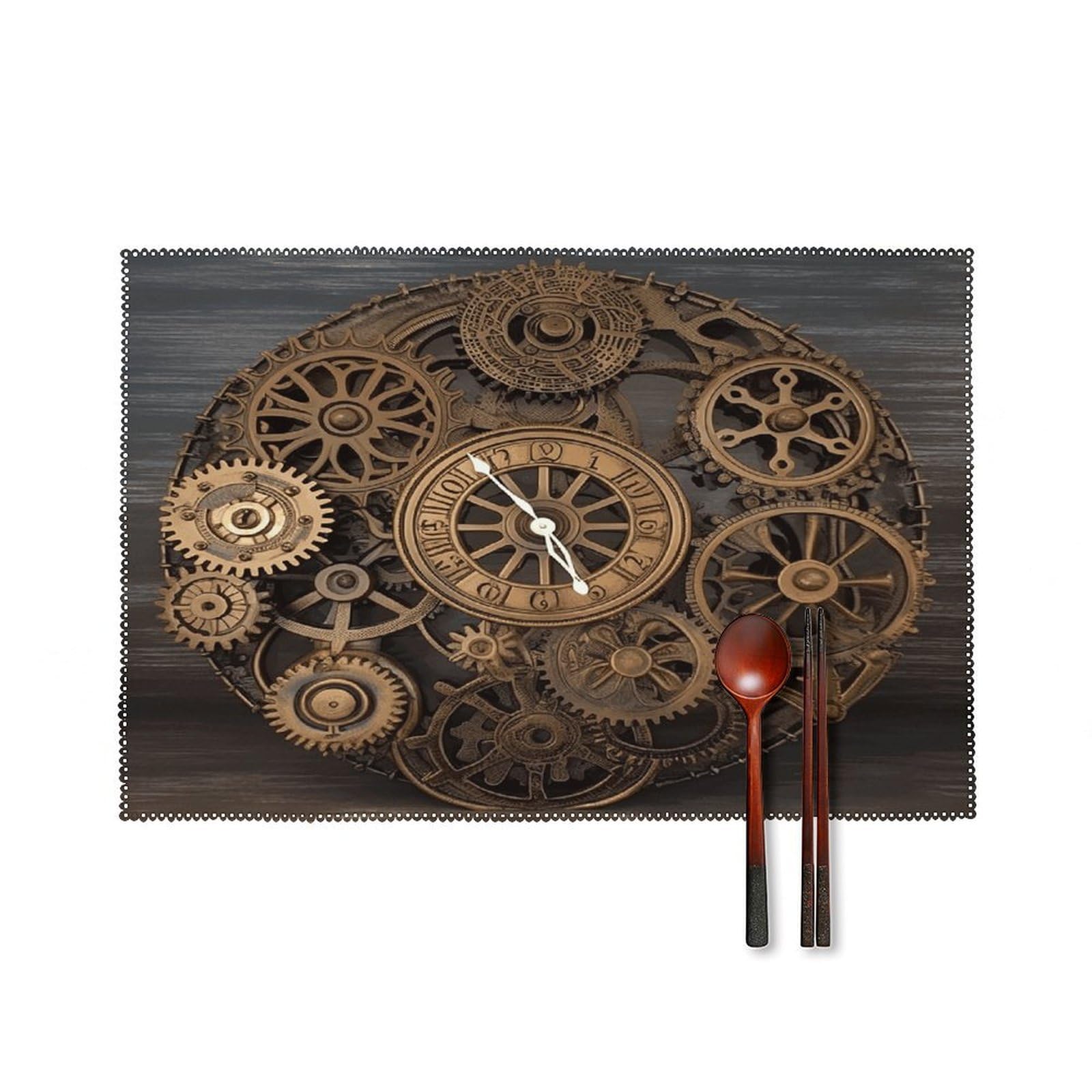 Steampunk Gears Clock Placemats Washable Canvas Place Mats Decoration Placemat for Dining Table Easy to Clean Tables Mat Set of 6 for Kitchen Dining Room Coffee Table