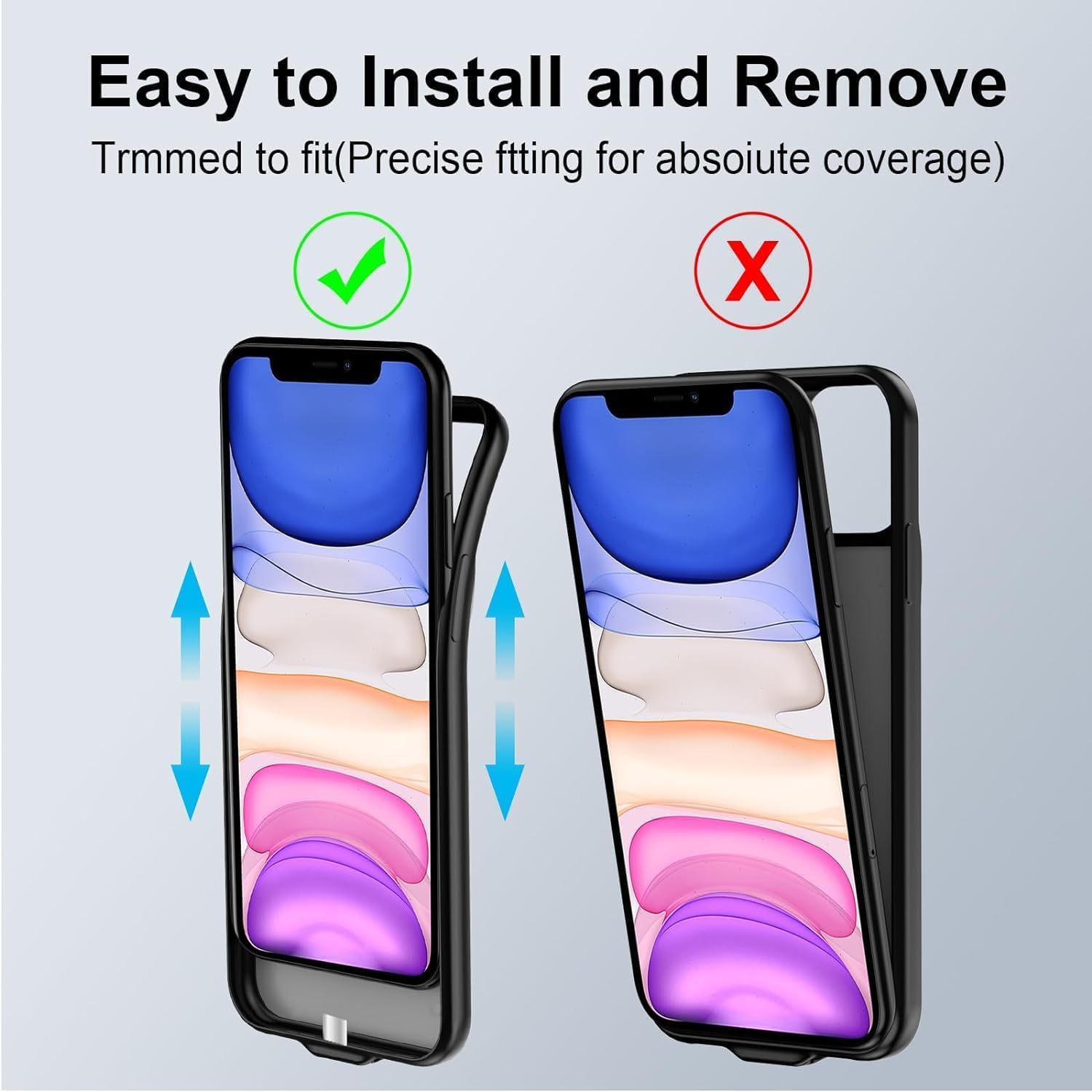 Custodia con batteria per iPhone 11, custodia protettiva portatile da 7000 mAh, batteria ricaricabile estesa, compatibile con iPhone 11 (6,1 pollici, nero)