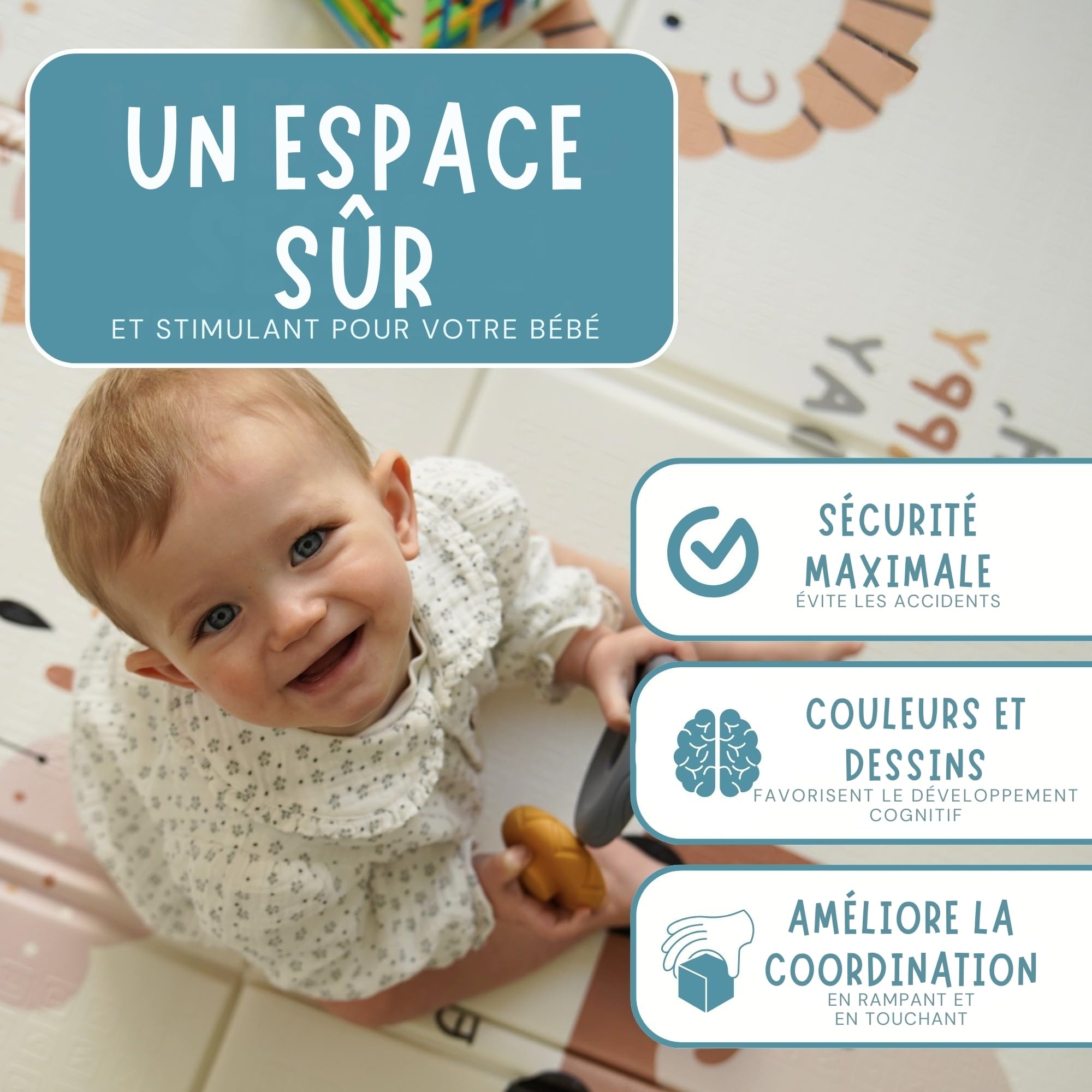HuBorns - Tapis Bebe Pliable 200x180, Tapis d'Eveil Bebe Reversible avec Bord Renforcé pour Plus Sécurité, Tapis de Jeux Bebe Epais avec Protection Anti-Chute, Tapis Exterieur Lavable (Carte XL)