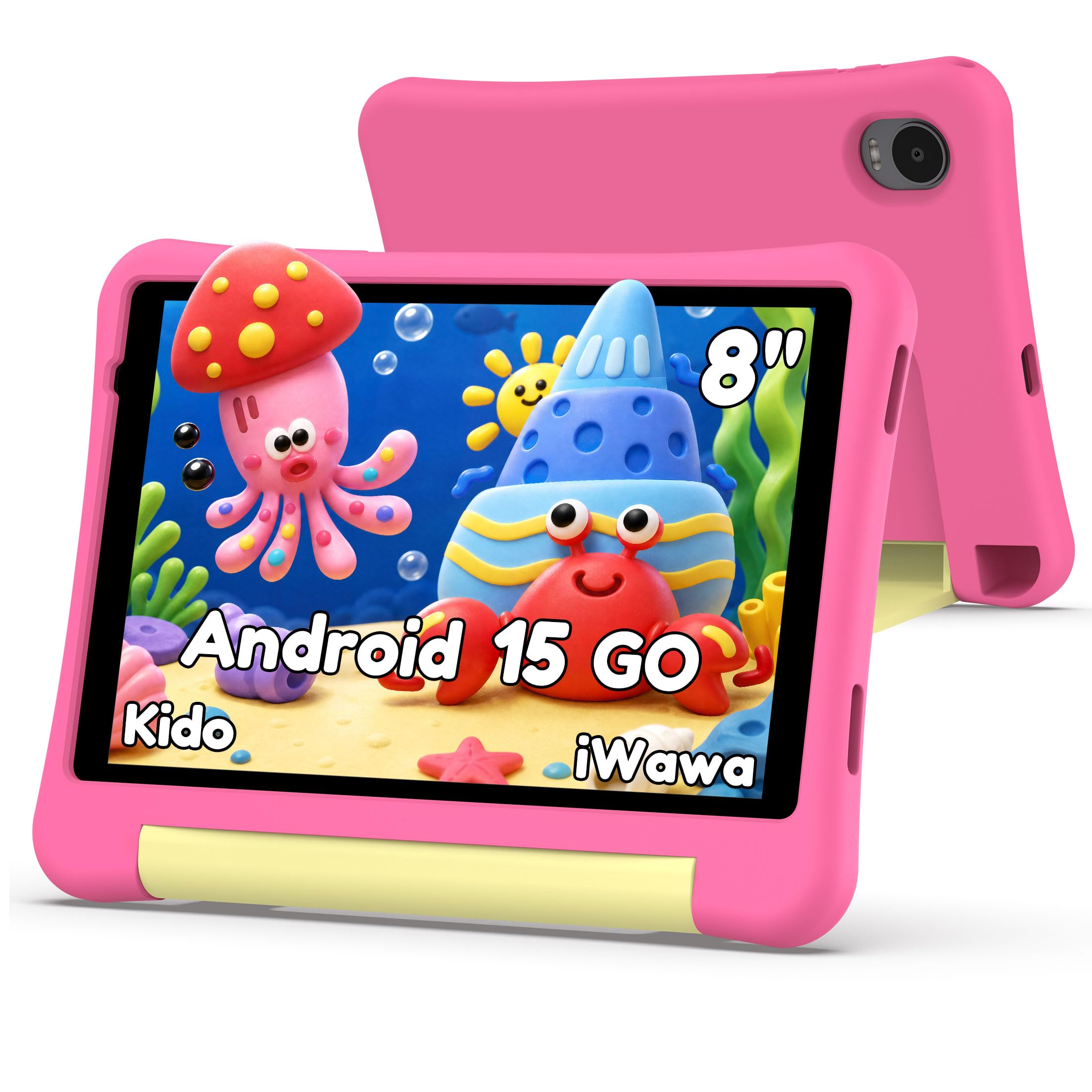 ALLDOCUBE Kido Tablet Per Bambini 8 Pollici, Android 15 Go, 32GB ROM, Rosa | Controllo Parentale, iWaWa preinstallato, 512GB TF, Unisoc T310, 5000mAh, 2 Altoparlanti, Jack 3,5mm, Cover Anticaduta