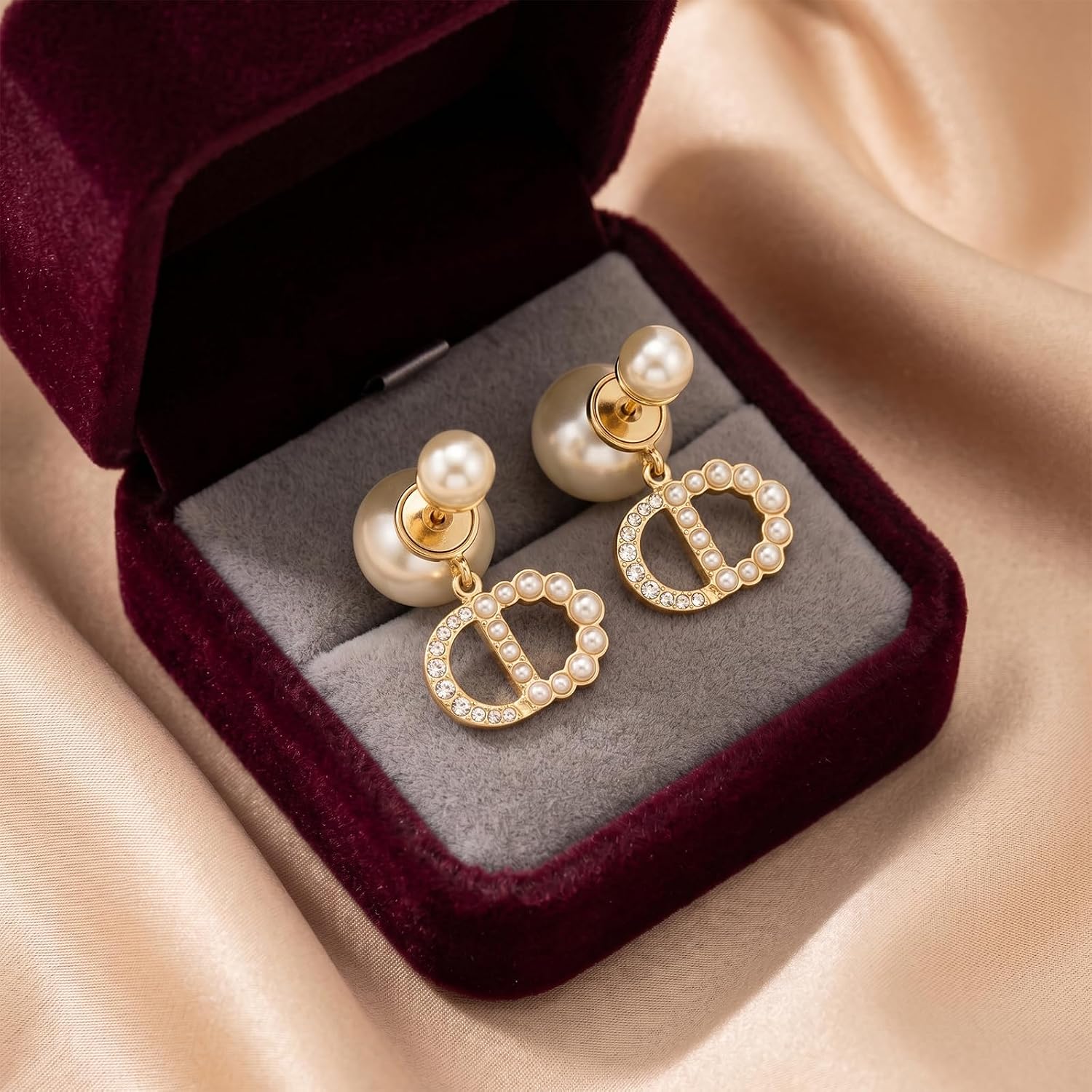 18K Gold Plated Baroque Pearl Stud Earrings, Polished Copper Elegant Ornament for Women