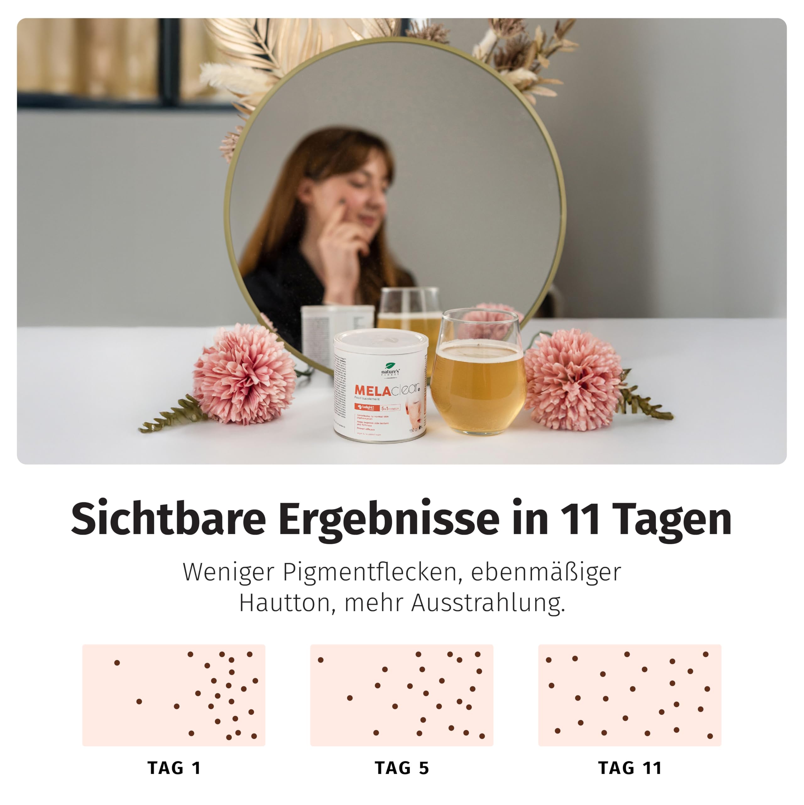 Nature's Finest MELAclear+, Trinkpulver 150 g | Mit Belight (Traubenkern & Süßholz), Kupfer, Weißtee & B-Komplex - Mango-Zitrone-Geschmack, vegan