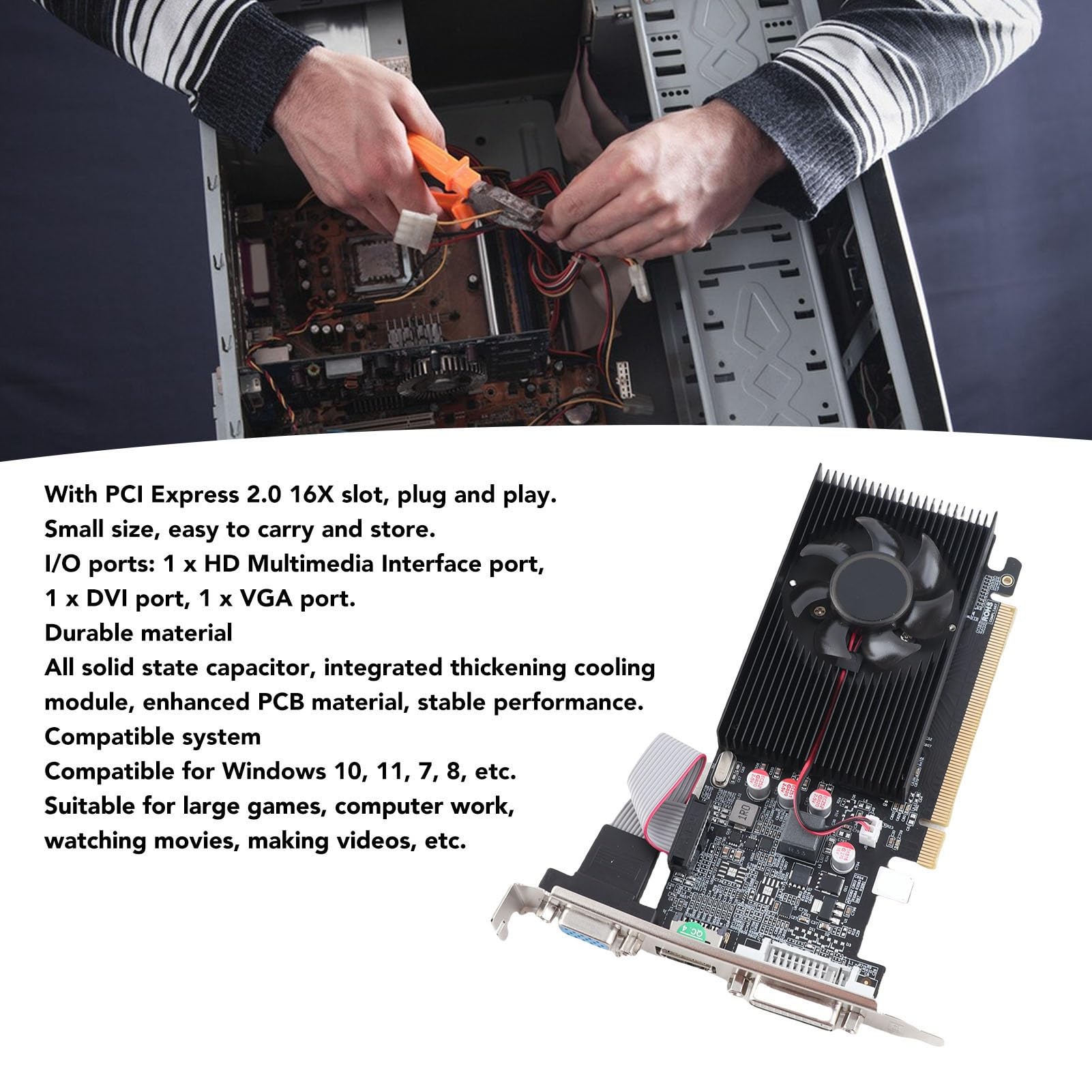 2 GB DDR3 64-bitowa karta graficzna PCI E, karta graficzna do gier komputerowych dla 10 11 7 8