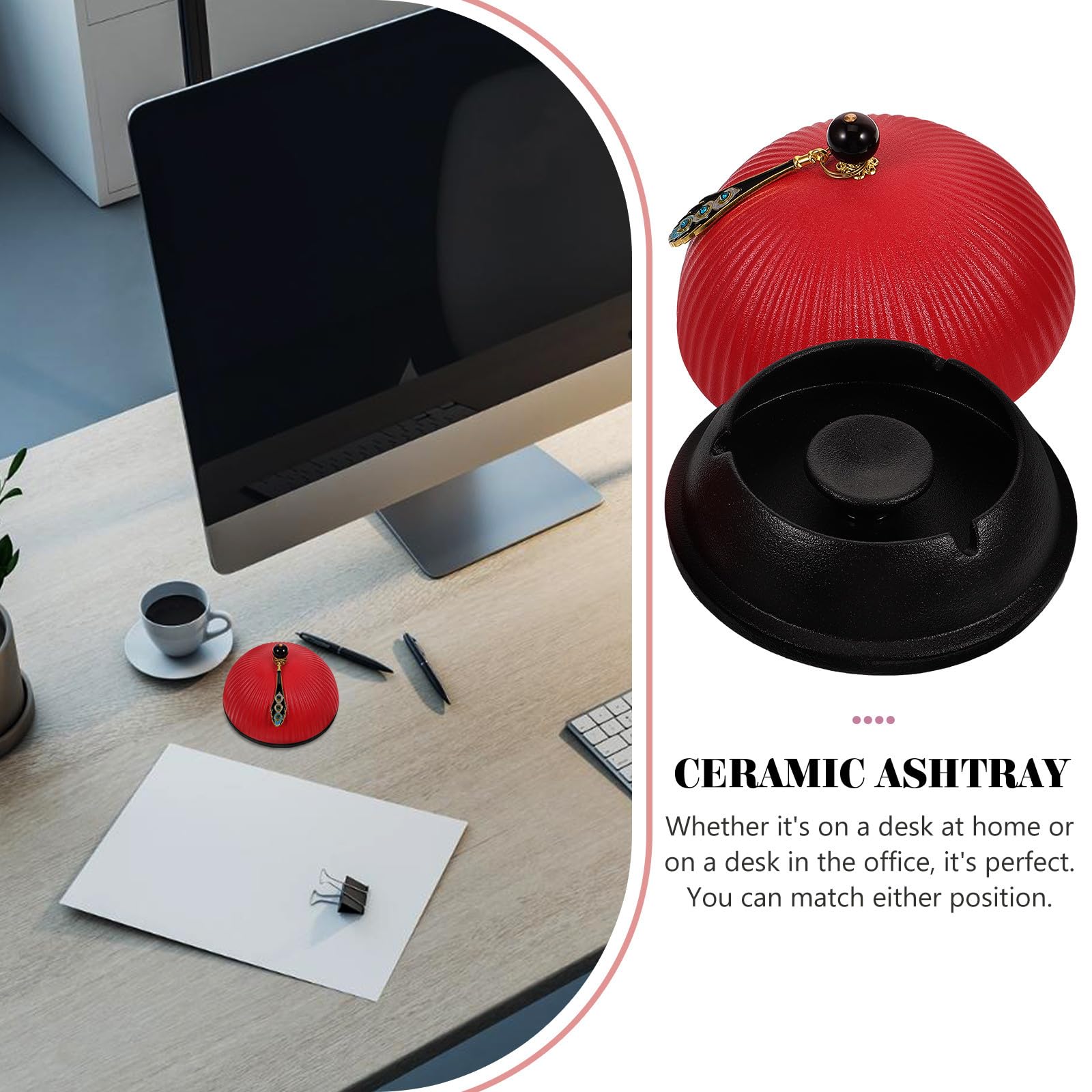 Posacenere da Tavolo in Ceramica Rosso, Piccolo Design Decorativo | Tavolo e Ufficio, Superficie Resistente All'usura, Facile da Pulire, Stile Delicato