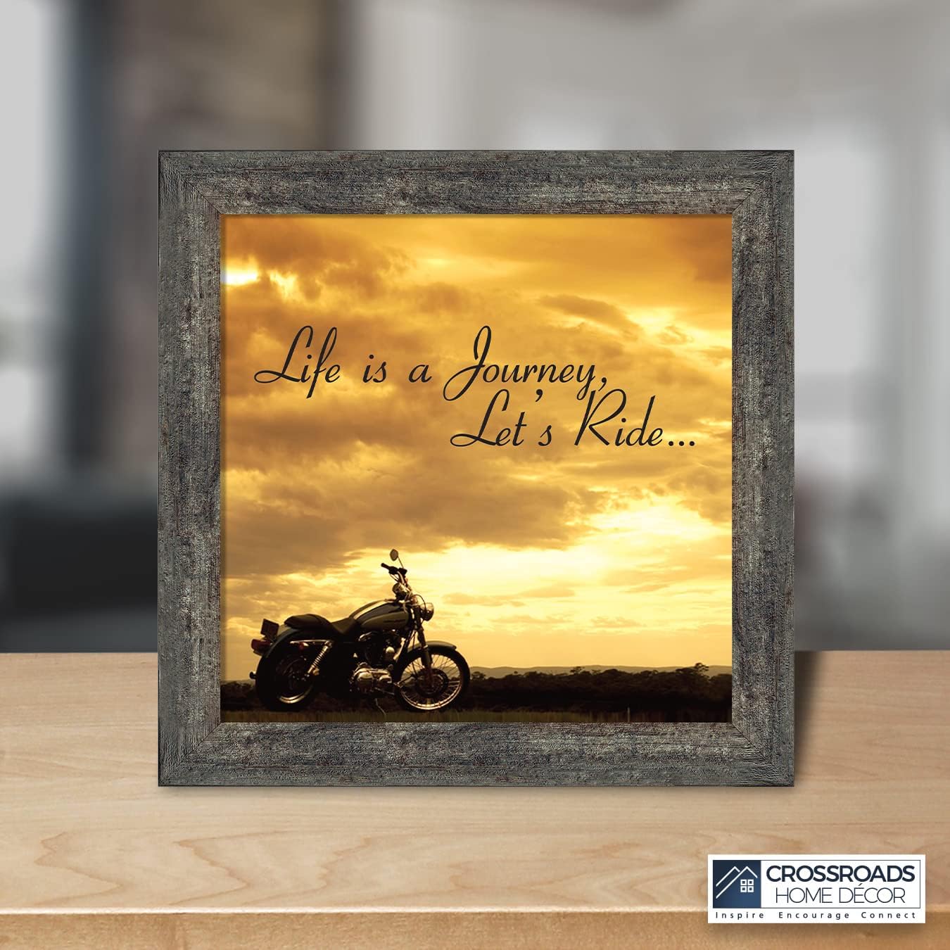 Crossroads Home Decor Harley Davidson Classic Picture Frame, 10x10, Brown, Farmhouse Style, Glass Frame, Easel Back, Wall Hanger, Motorcycle Theme, Gift for Harley Lover