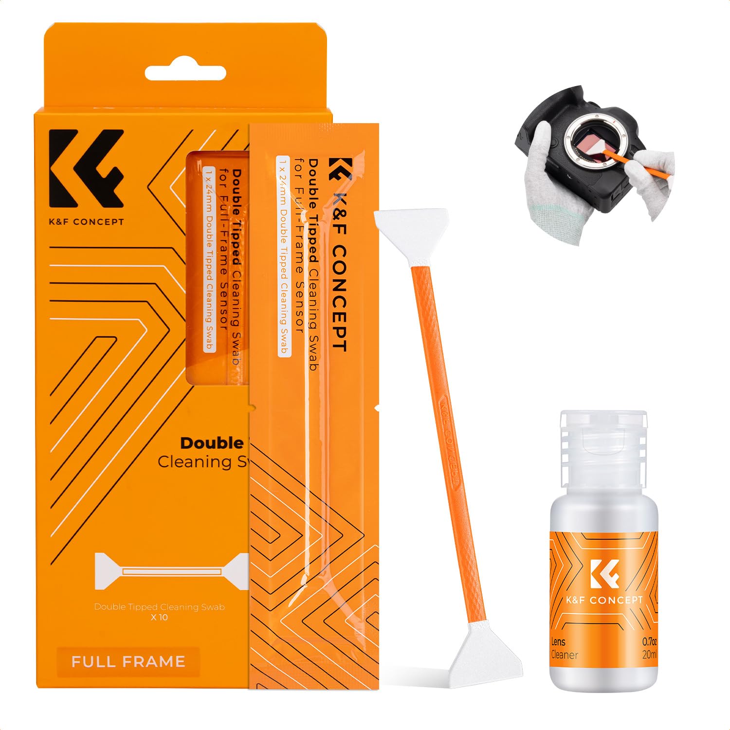 K&F Concept Professional Full Frame Sensor Cleaning Kit, Digital Camera Lens Cleaner Kit - 20ml Sensor Cleaner & 10 X 24mm Double-Tipped Full Frame
