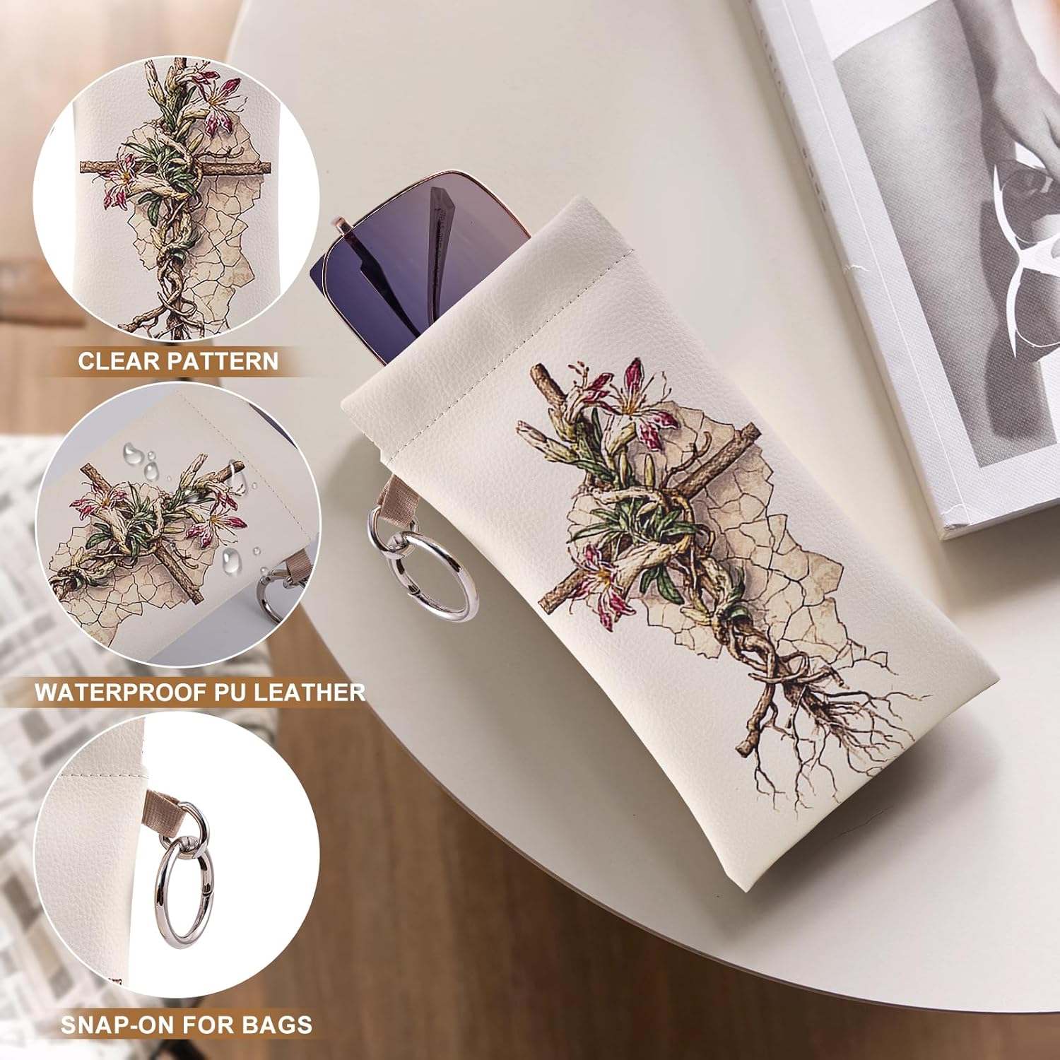 2 Pcs PU Leather Glasses Case Glasses Pouch Bag Sunglass Eyeglass for Men Women Girs with Cleaning Cloth Cute Pattern - Image 3