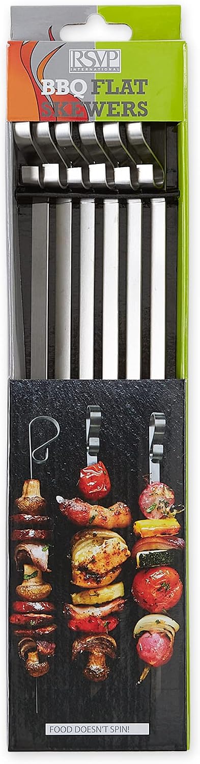 RSVP International Endurance Kitchen Collection BBQ/Grilling Skewer Set, Flat, 12.5", 6 Piece, Stainless Steel