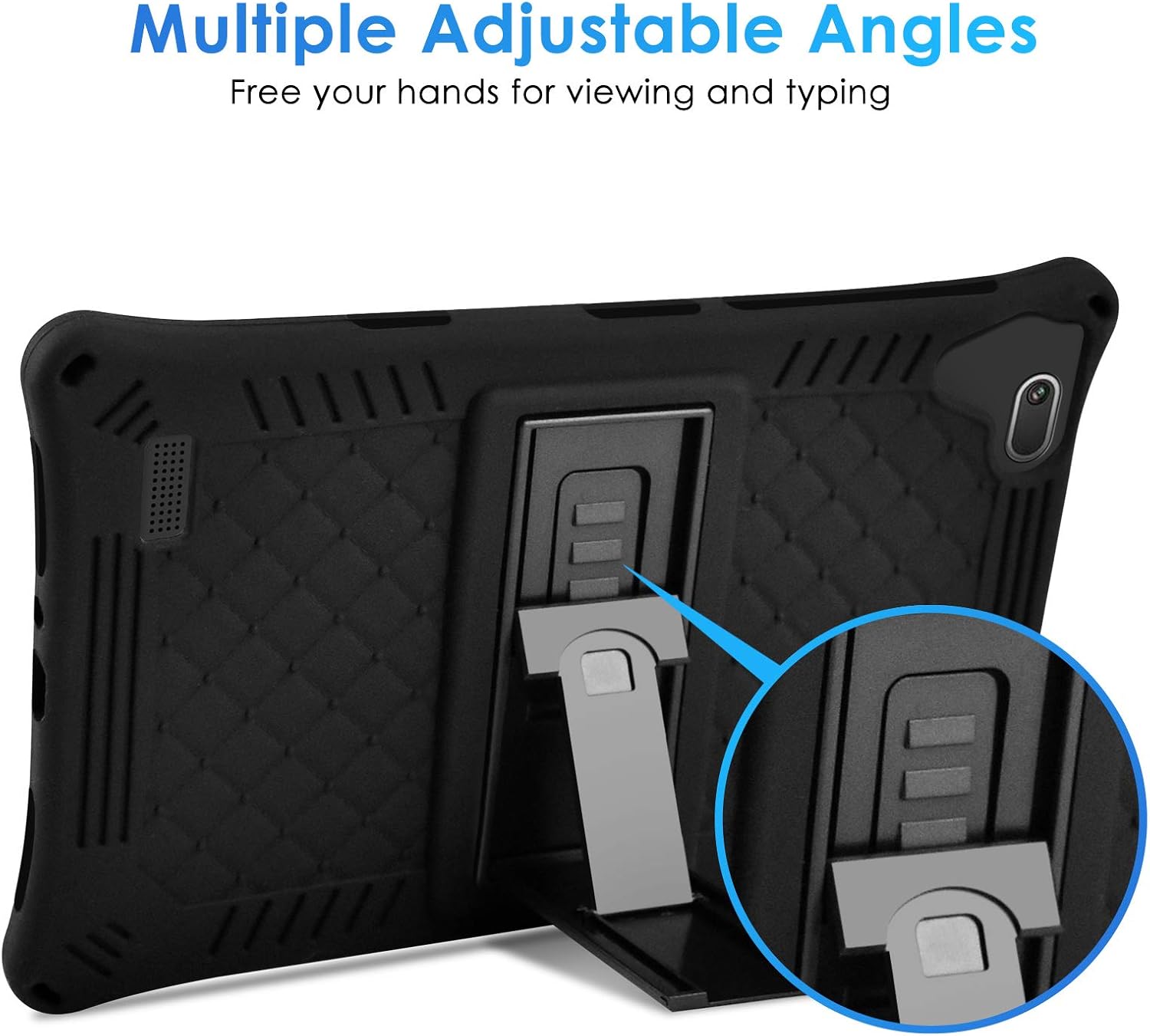 DETUOSI Silicone Case for Samsung Galaxy Tab A 8.0 2019, SM-T290/T295 Multi-Angle Stand Case with Shoulder Strap & Stylus Pen, Soft Lightweight Cover for TCL TAB 8 LE, Black