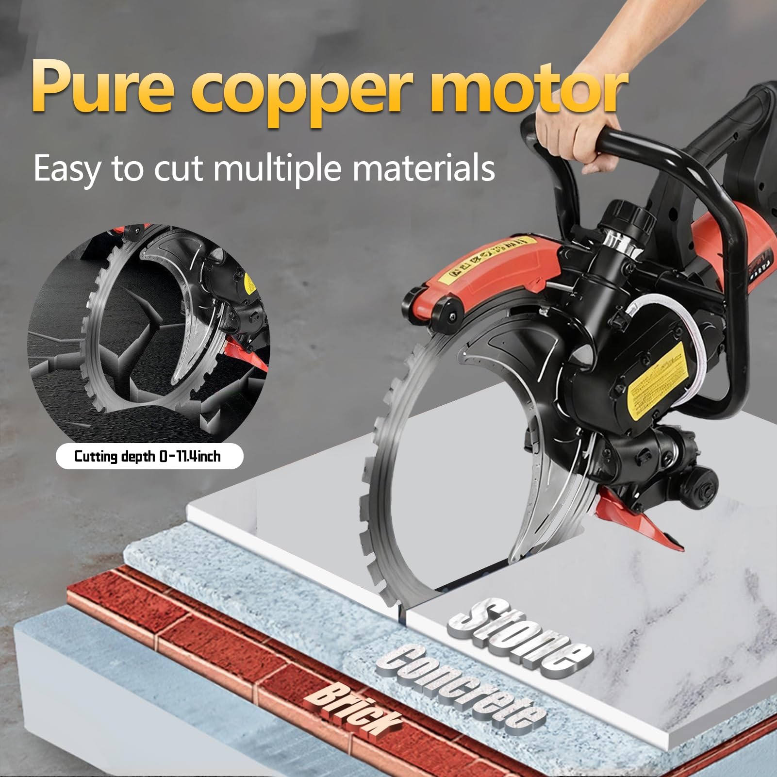 Sierra de corte de hormigón, sierra circular de hormigón, sierra circular eléctrica con refrigeración por agua y depuración de polvo, 9500W para mármol, ladrillos, piedras armadas(Brushless,1blade)