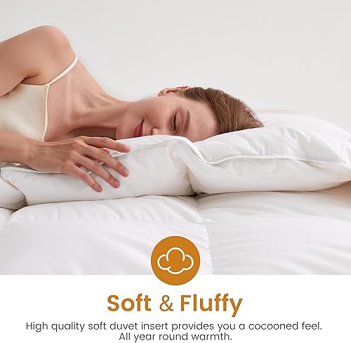 Miniatura 6 de LeWinBedding Edredón de plumas de ganso de lujo tamaño Queen, relleno de edredón esponjoso para todas las estaciones, edredón de cama de calidad de