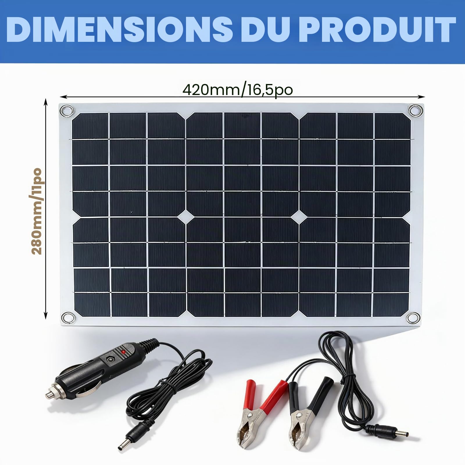 Panneau solaire 20 W, kit de panneaux solaires flexibles avec régulateur de charge 10 A, module solaire flexible pour batterie de voiture, chargeur solaire, étanche, adapté pour voiture, bateau