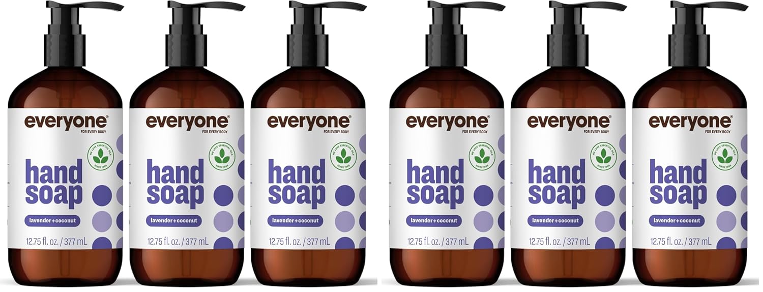 Everyone Liquid Hand Soap,12.75 Ounce,Lavender and Coconut,Plant-Based Cleanser with Pure Essential Oils,(Pack of 6)