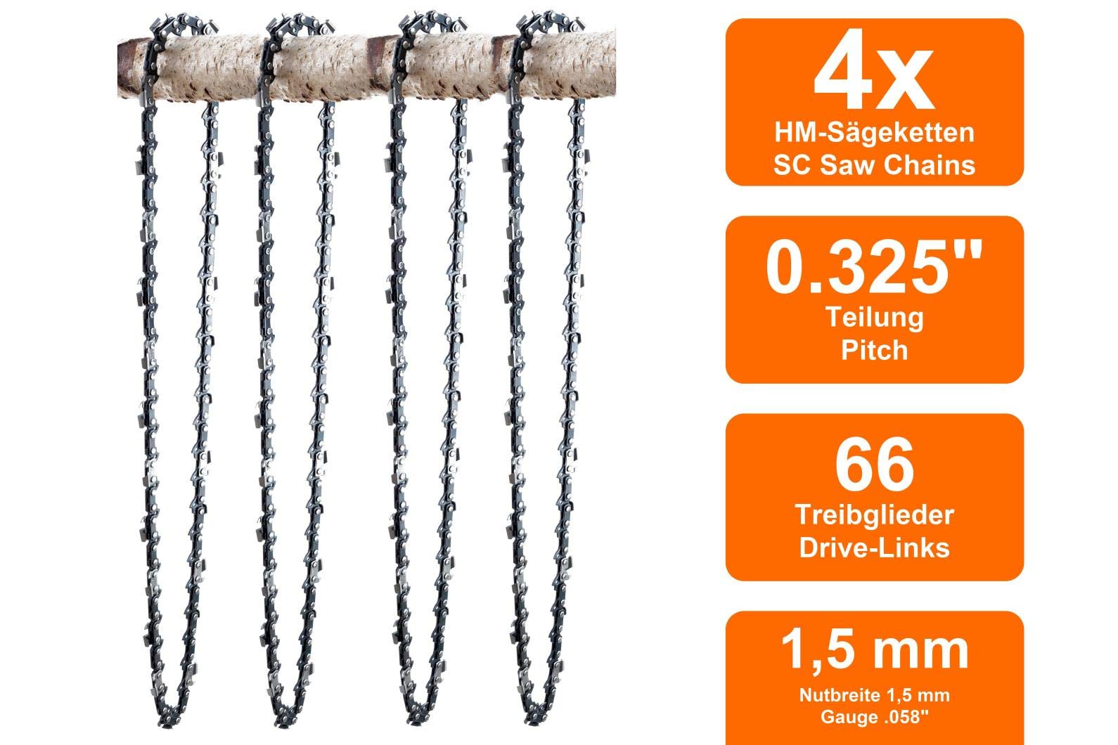 SECURA 4 Sägeketten + Schwert Für Timbertech KS5200 – 40cm, 0.325 66TG 1,5mm | Komplett-Satz