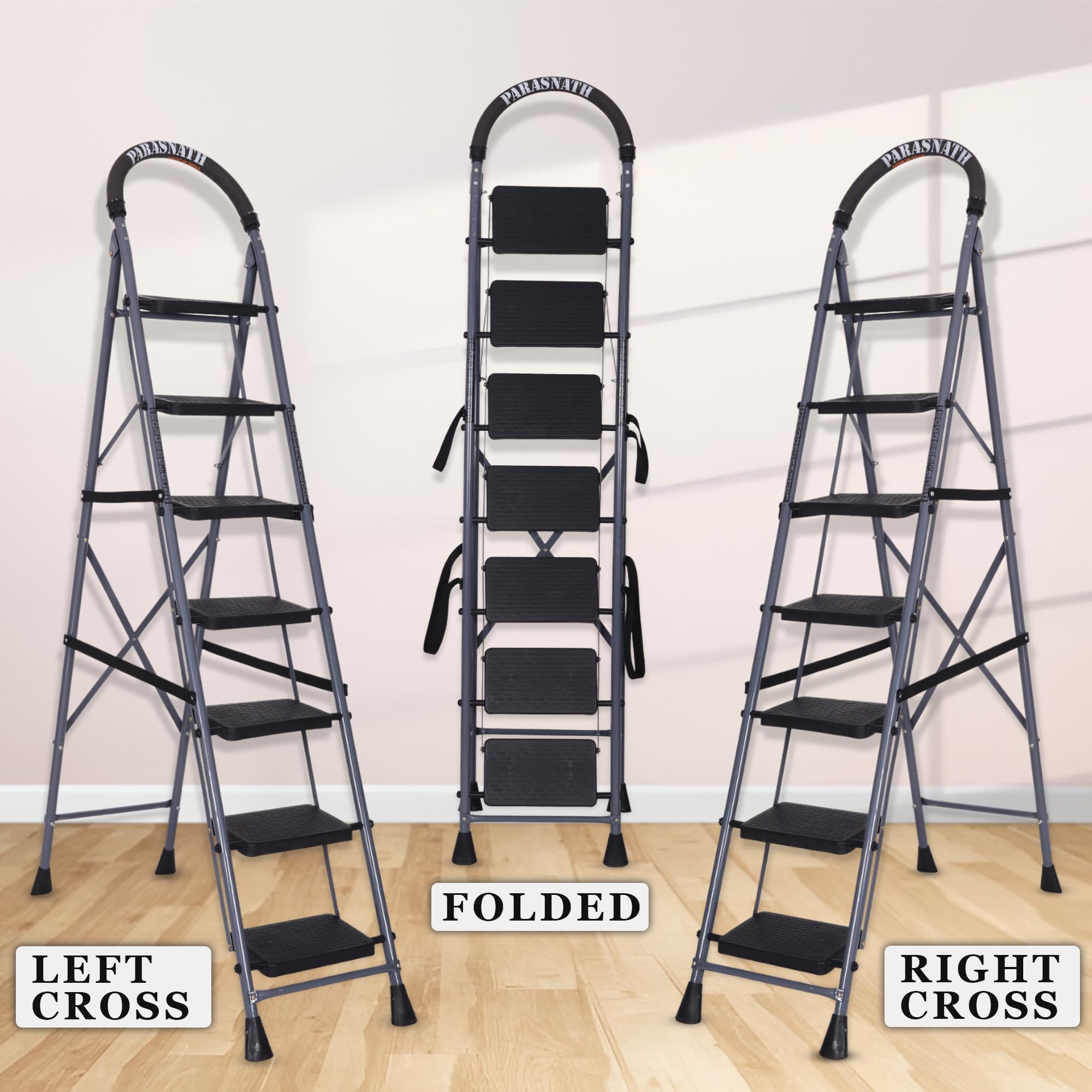 Parasnath 7-Step GoUp Steel Ladder Grey | Foldable Lightweight Step Ladder with Anti-Skid Plastic Steps | Durable and Safe | 6-Year Manufacturer Warranty | Made in India — Amazon image 2
