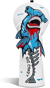 Big Crazy Golf Head Covers, Golf Club Covers Funny, Driver Headcovers, Golf Club Covers, Fairway Woods Head Covers, Hybrids Headcover, Putter Cover with Soft Lining for Golf Gift Hammerhead Sharks