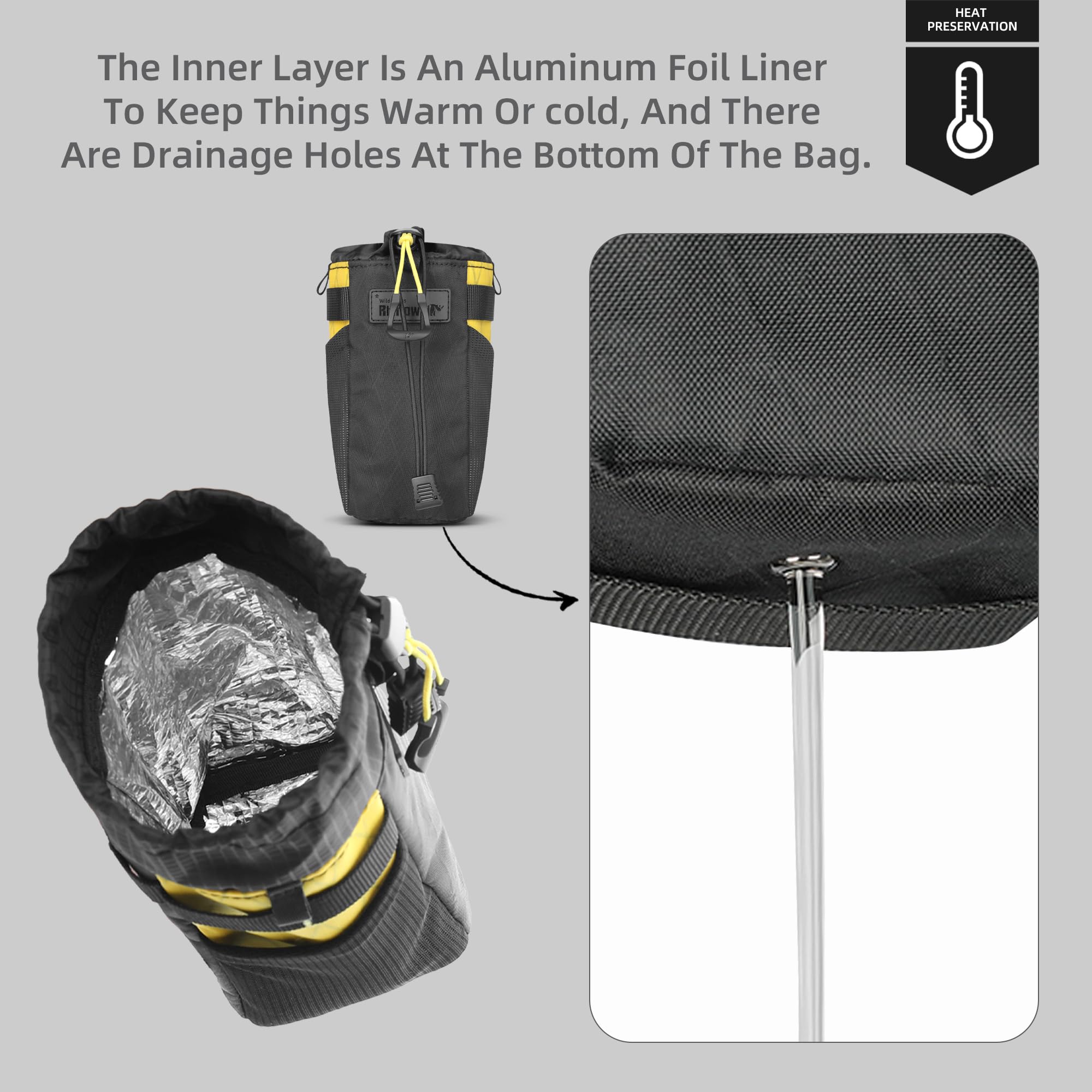 Fahrrad Flaschenhalter Tasche, Wasserdicht & Isoliert, Schnellverschluss, 3-Punkt-Befestigung, Drainagesystem, Seitentaschen – Ideal für MTB, Gravel und Rennrad (Schwarz)