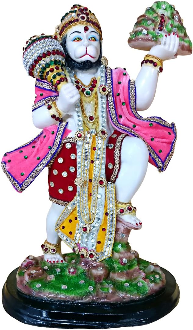 Ratnatraya 16' Inch Hanuman Jayanti Special Flying Lord Hanuman Ji Figurine Holding Sanjeevani Parvat for Entrance Living Room