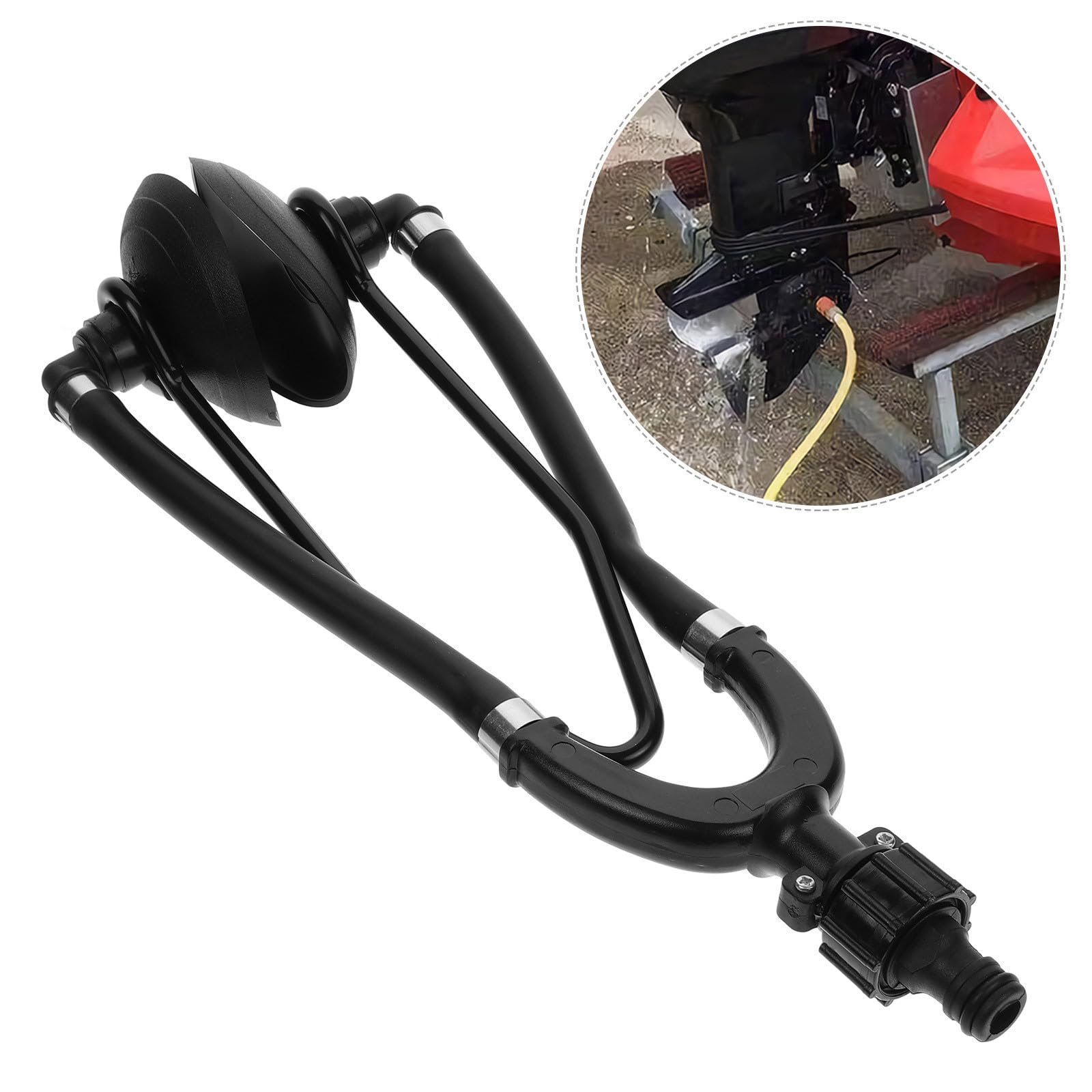 Gatuida Nettoyeur de Moteur Hors-Bord pour Bateau Noir en Nylon et Acier, Alimentation de Rinçage pour Entretien Pratique du Moteur de Yacht