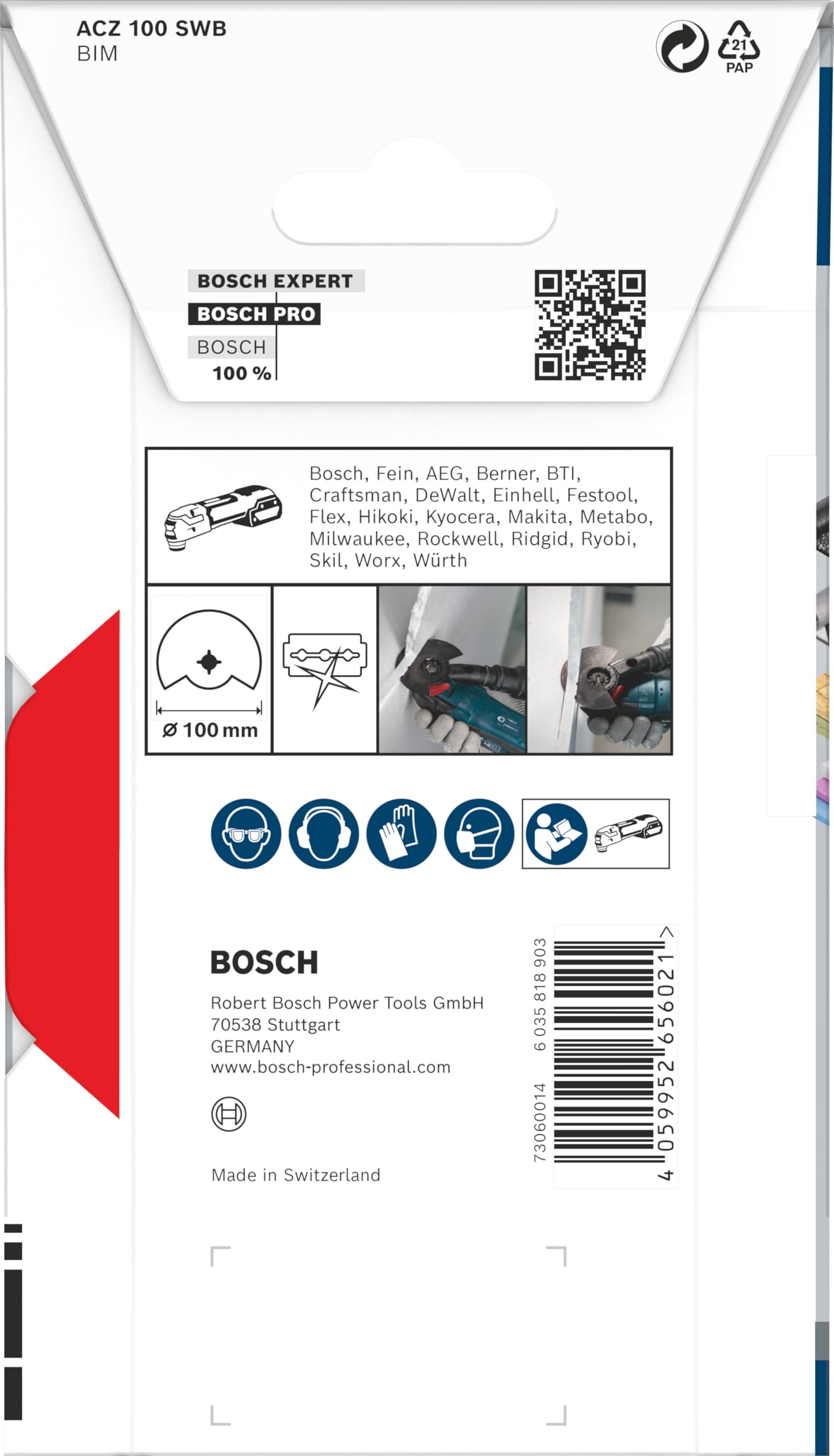 Bosch 1x Lame pour outil multifonctions PRO Multi Material ACZ 100 SWB (pour Feutre de toit, Polystyrène PS, Ø 100 mm, Professional Accessoire Outil multifonction)