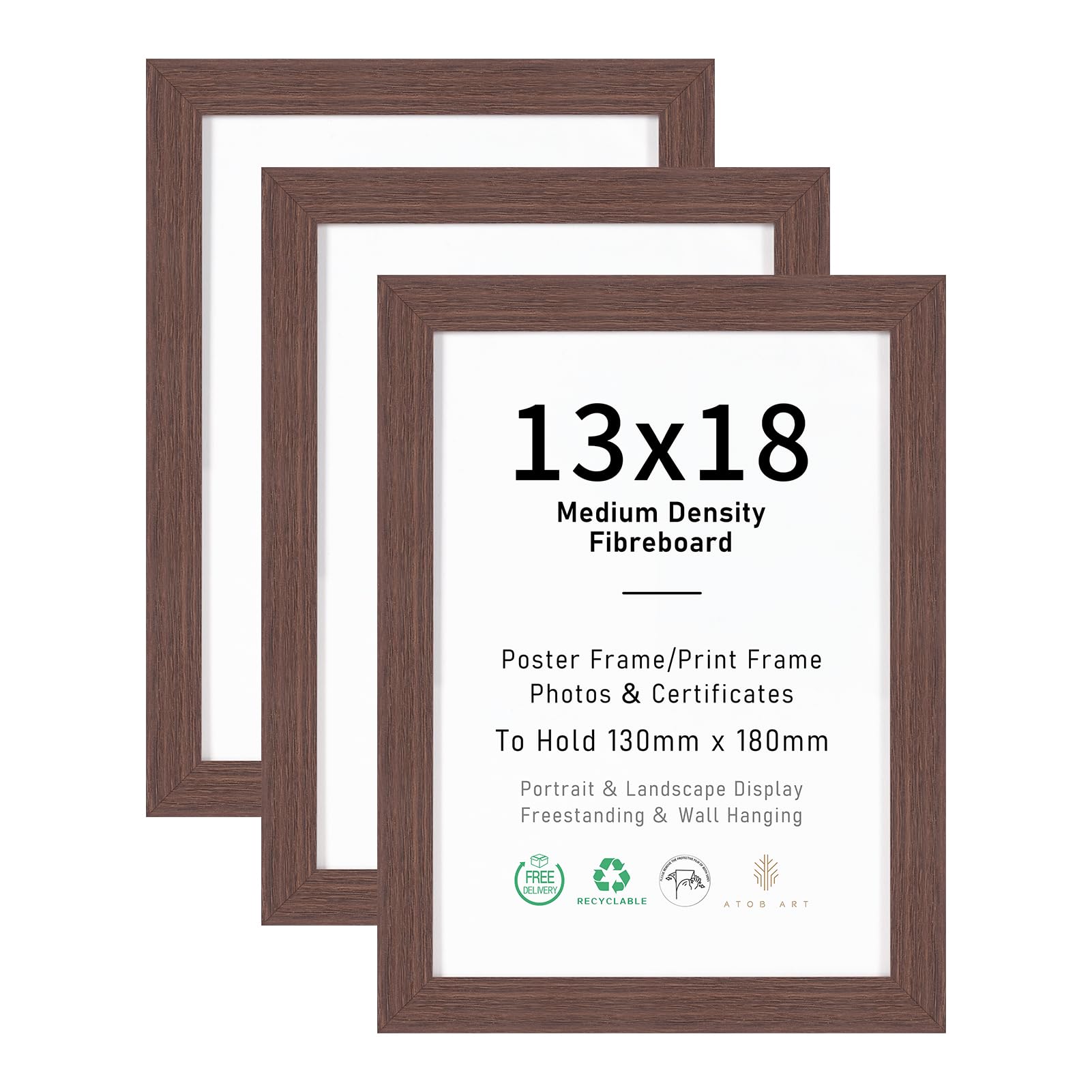 13x18 Picture Frames Set of 3, 5x7 Photo Frames with Perspex Glass, Terracotta Brown Wood Picture Frames for Wall Mounting or Table Top Display