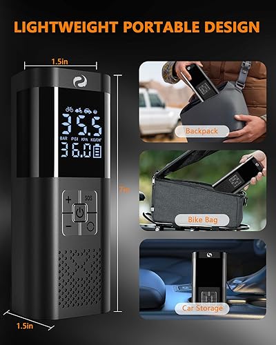 Miniatura 6 de Inflador de neumáticos, compresor de aire portátil, bomba de aire portátil con manómetro, batería de bomba de neumáticos eléctrica de 150 PSI,