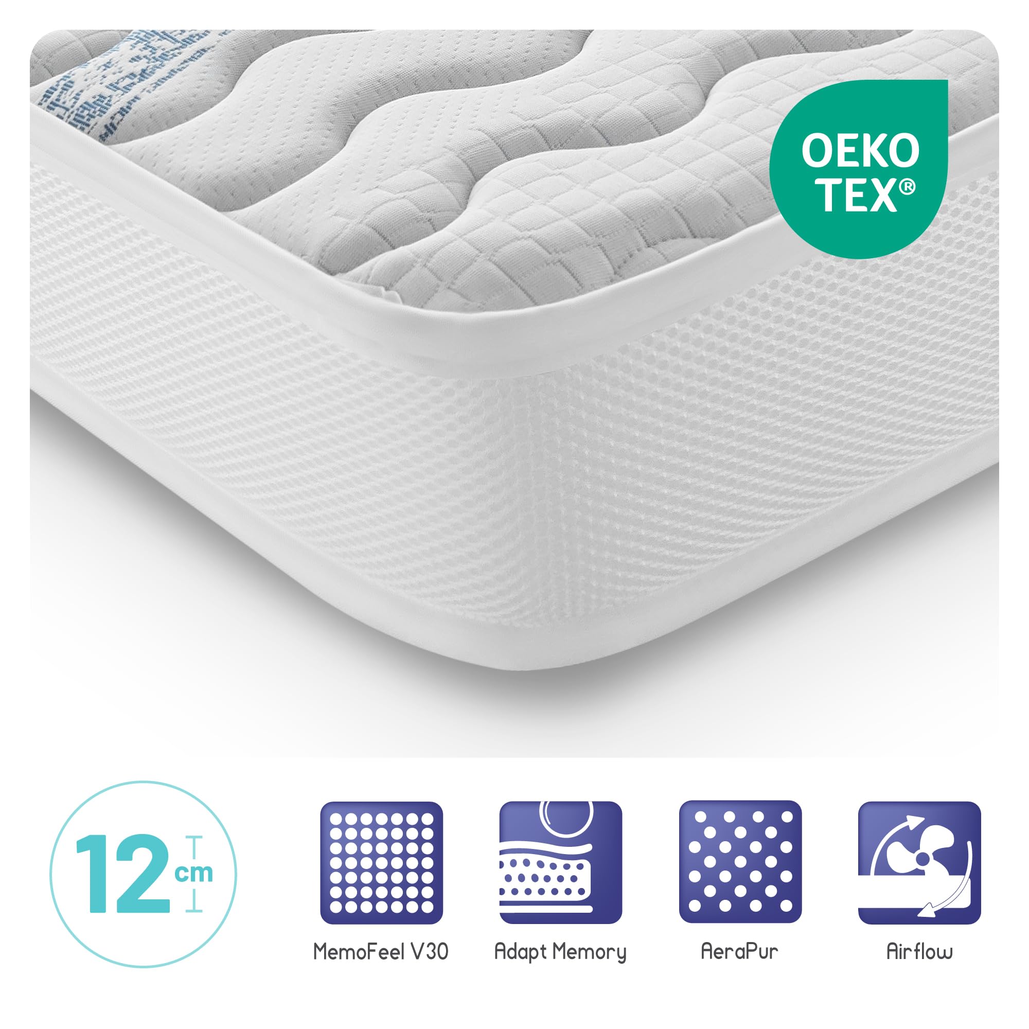 NATURALEX - Matelas Bébé 60x120 cm - Accueil Mousse HR - Respirant - Réversible - Hypoallergénique - Certifié Oeko Tex - Conception Française - modèle Baby Confort Perfect Sleep - Épaisseur 12 cm