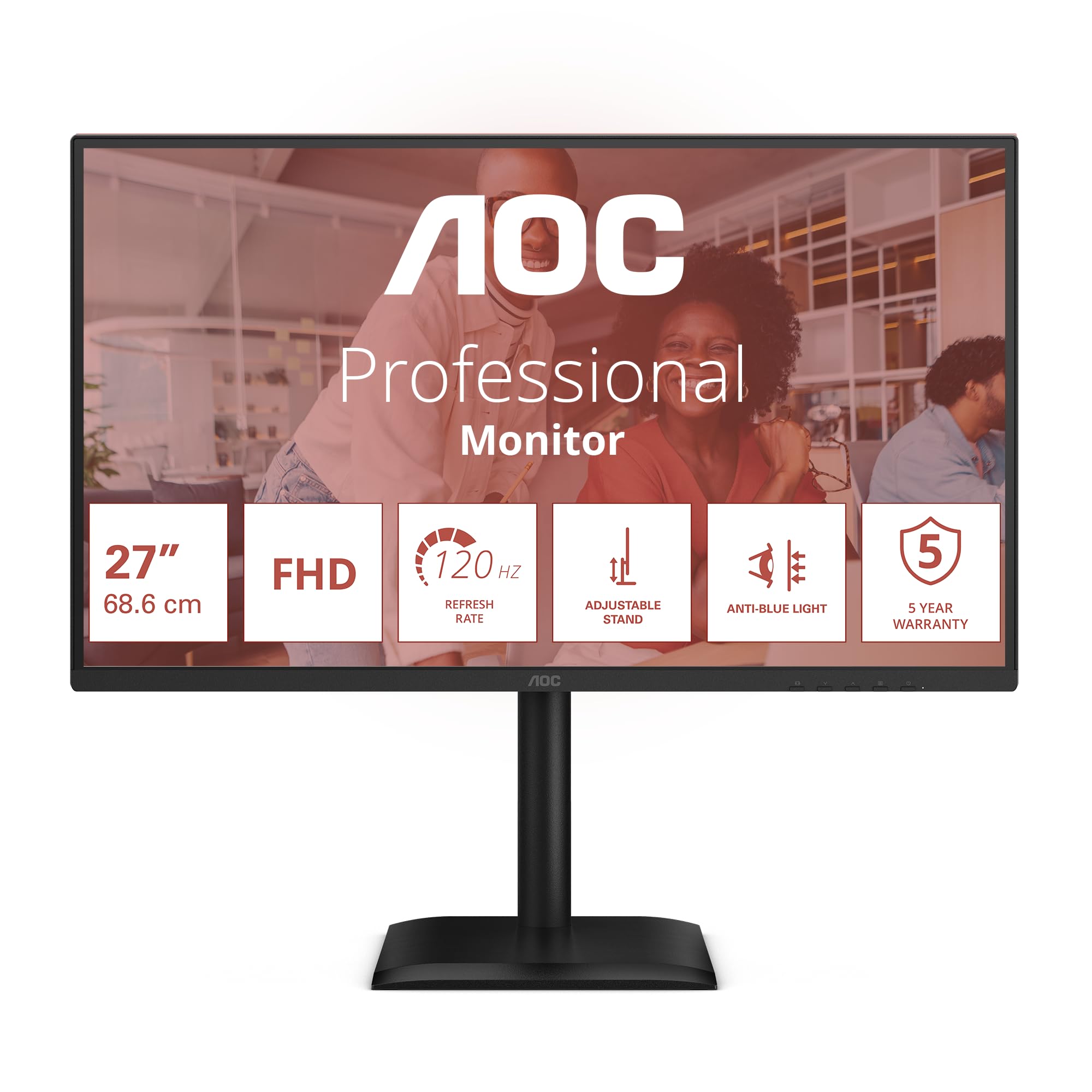 AOC 27E4U Monitor 27 Pulgadas 120Hz Panel IPS, 4ms GtG, HDR Mode, Altavoces, Altura Ajustable, (1920x1080 HDMI 1x 1.4 USB Hub) Negro