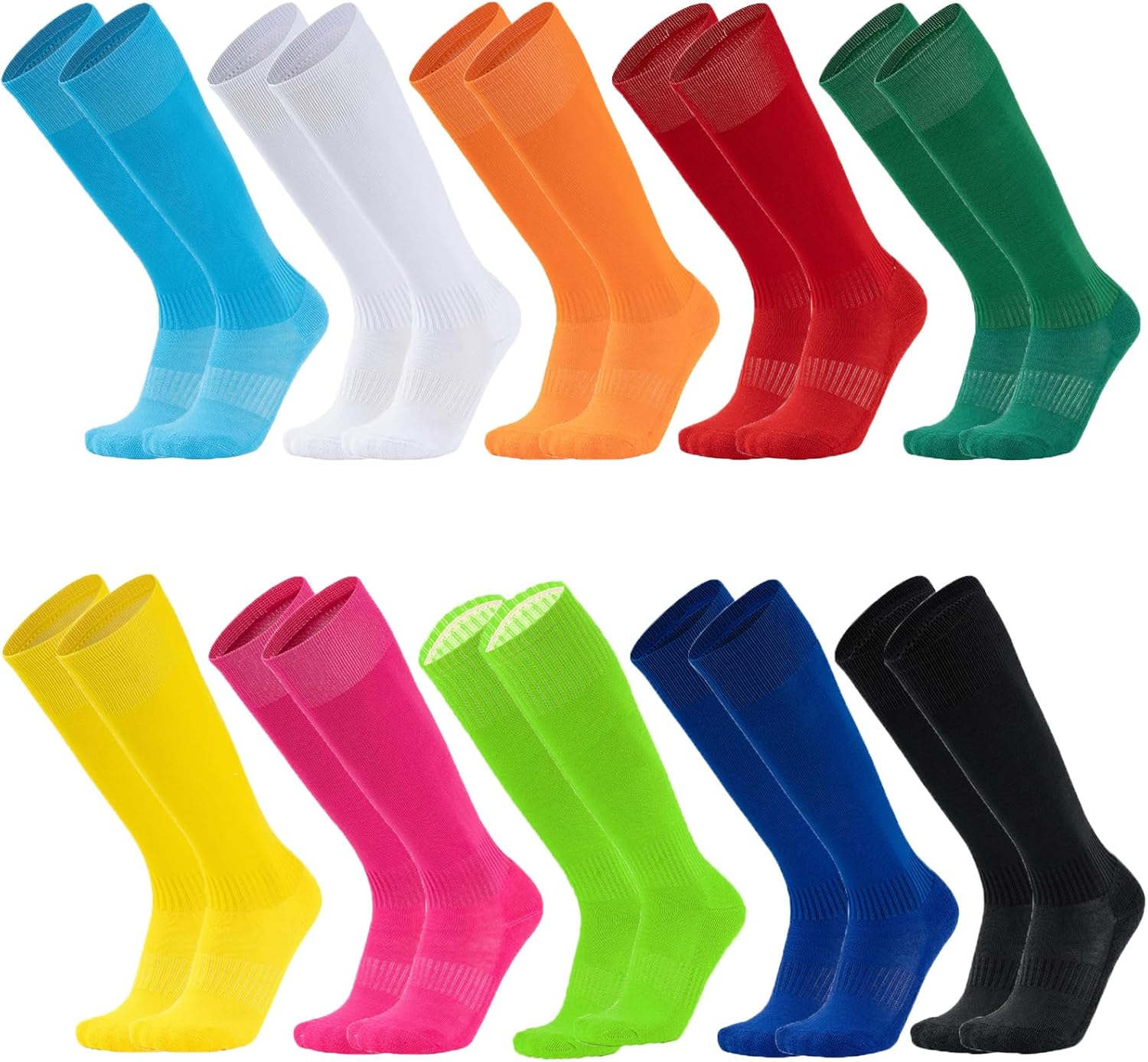 Tergy 10 Pairs Kids Soccer Socks Stretchy Knee High Tube Colorful Football Athletic Team Socks for Boys Girls