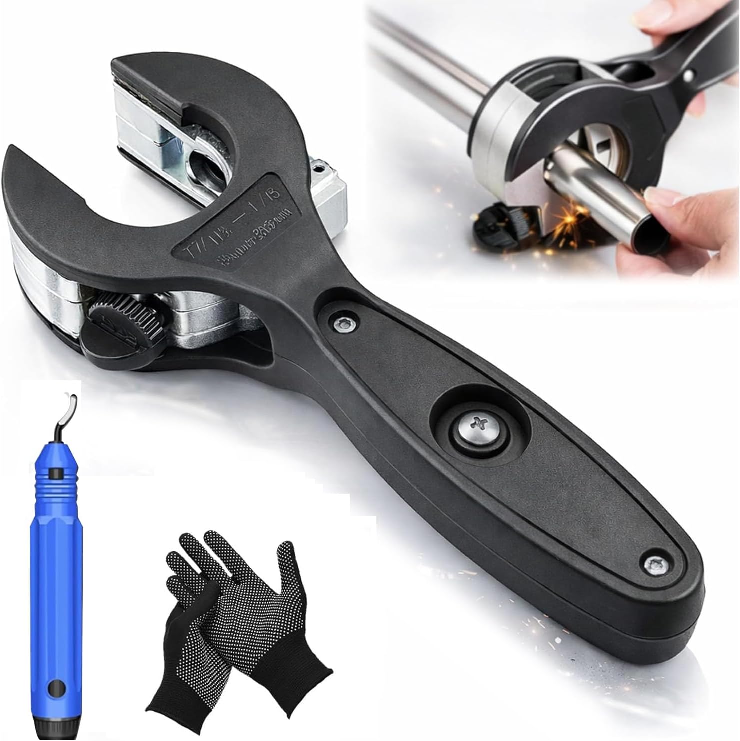Ratcheting Tubing Cutter, Copper Pipe Cutter, Tubing Cutter 5/16" To 1 1/8", 2 in 1-360° Close Quarters Tube Compact Cutter with Deburring Tool, Cutter for Cutting Pvc, Ppr, And Plastic Hoses(6-23mm)