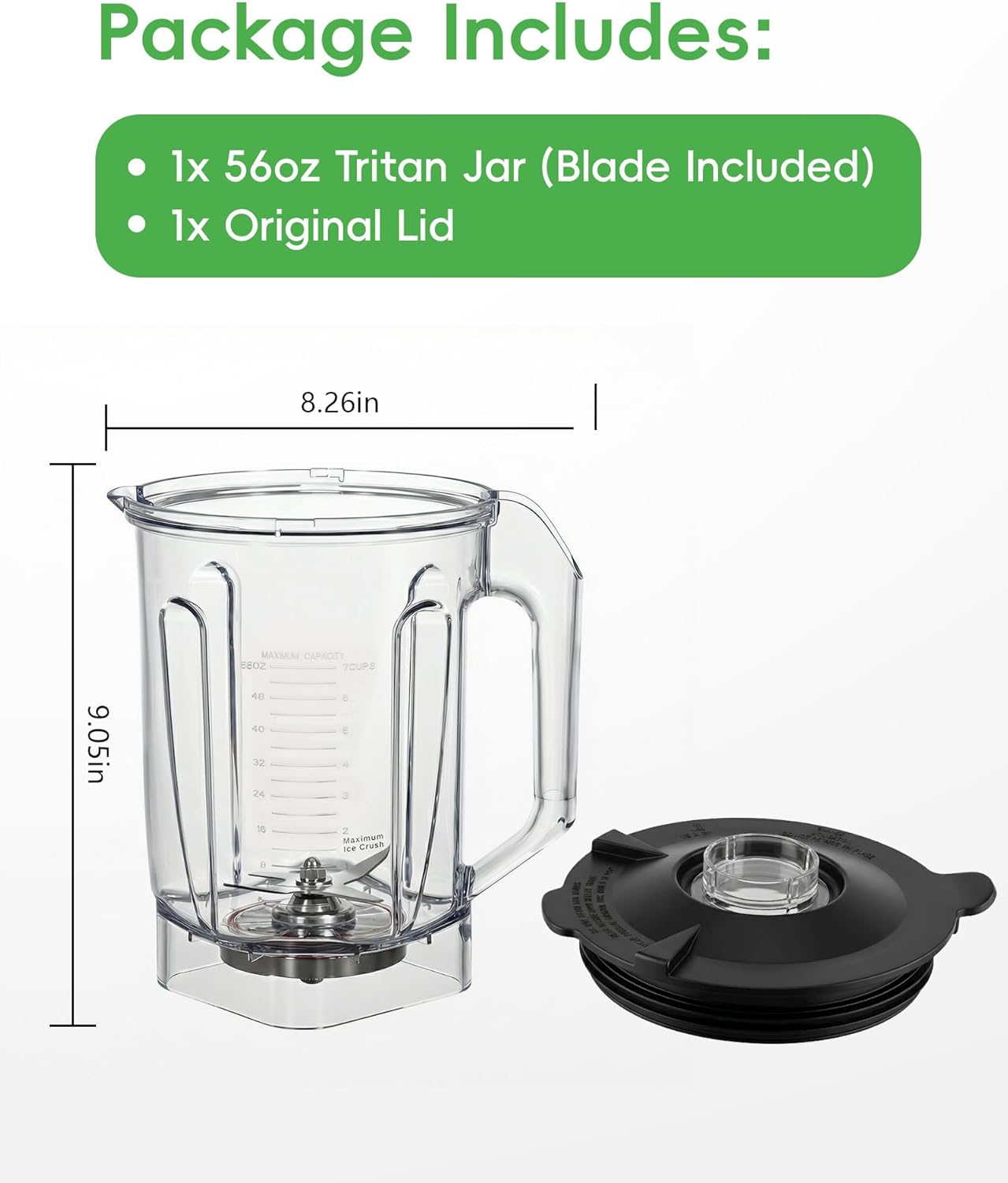 Official 56oz Replacement Blender Cup & Lid, Eastman Tritan BPA-Free, Compatible with Reslee 126/117 Series Blenders, Dishwasher Safe