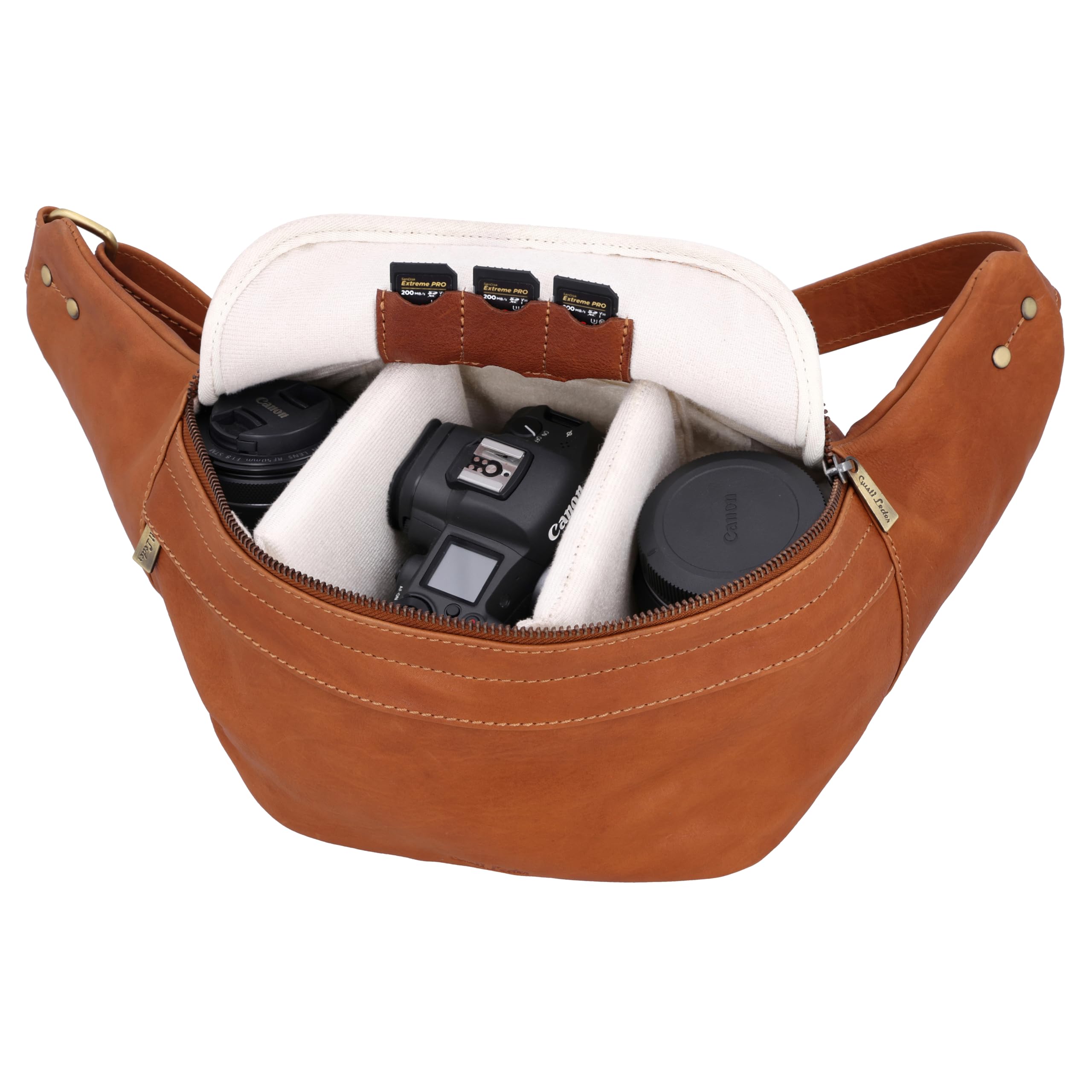 Gusti Leder Kameratasche Paulo - Fototasche Equipmenttasche Kamerazubehör Ledertasche Damen Herren Braun Leder