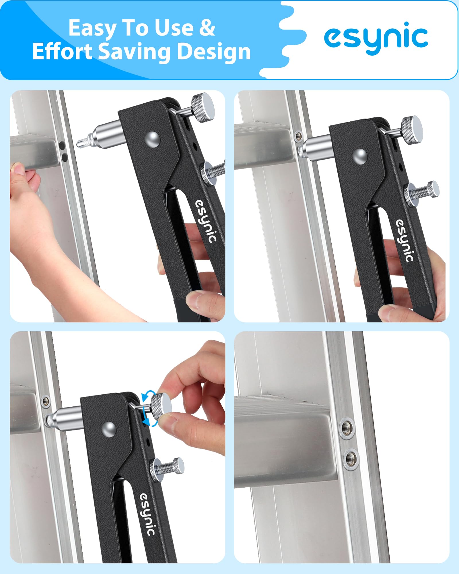 ESYNiC 10 Professionele Riveting Kit met 100st M3 M4 M5 M6 Moeren, Handmatig Riveteerpistool Mandrels met Koffer, Tang voor Schroefdraad Inzetstukken voor Auto Aanhangwagens Meubel Reparatie - Blauw
