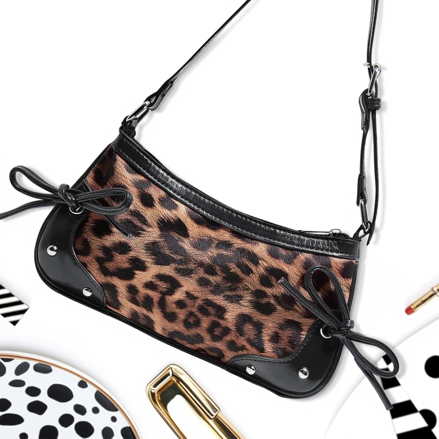 Fashionable Leopard Women's Crossbody Bag Shoulder Bag Clutch Purse- Vintage Chic for Everyday and Formal Occasions - Black - Image 6