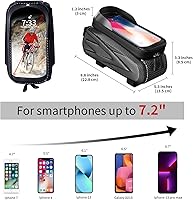 Vista 2 de OOKUU Bolsa de bicicleta para bicicleta, bolsa impermeable para bicicletas con marco frontal, bolsa de montaje para teléfono de bicicleta de tubo