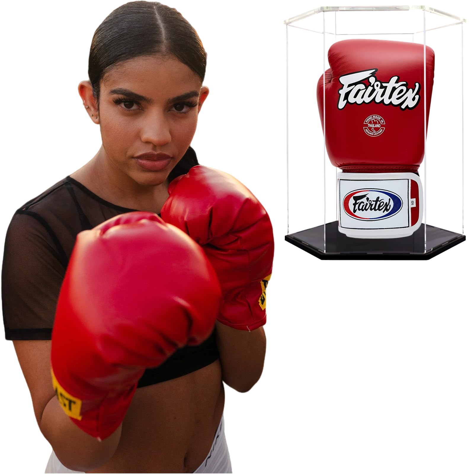 Boxing Glove Display Case,Self-Assembly Acrylic Display case for Full Size Boxing Glov,Boxing Glove Stand,Baseball Mitt Ball Football,Clear Case Black Base Riser Stand 11x9.8x13.4in - Image 3