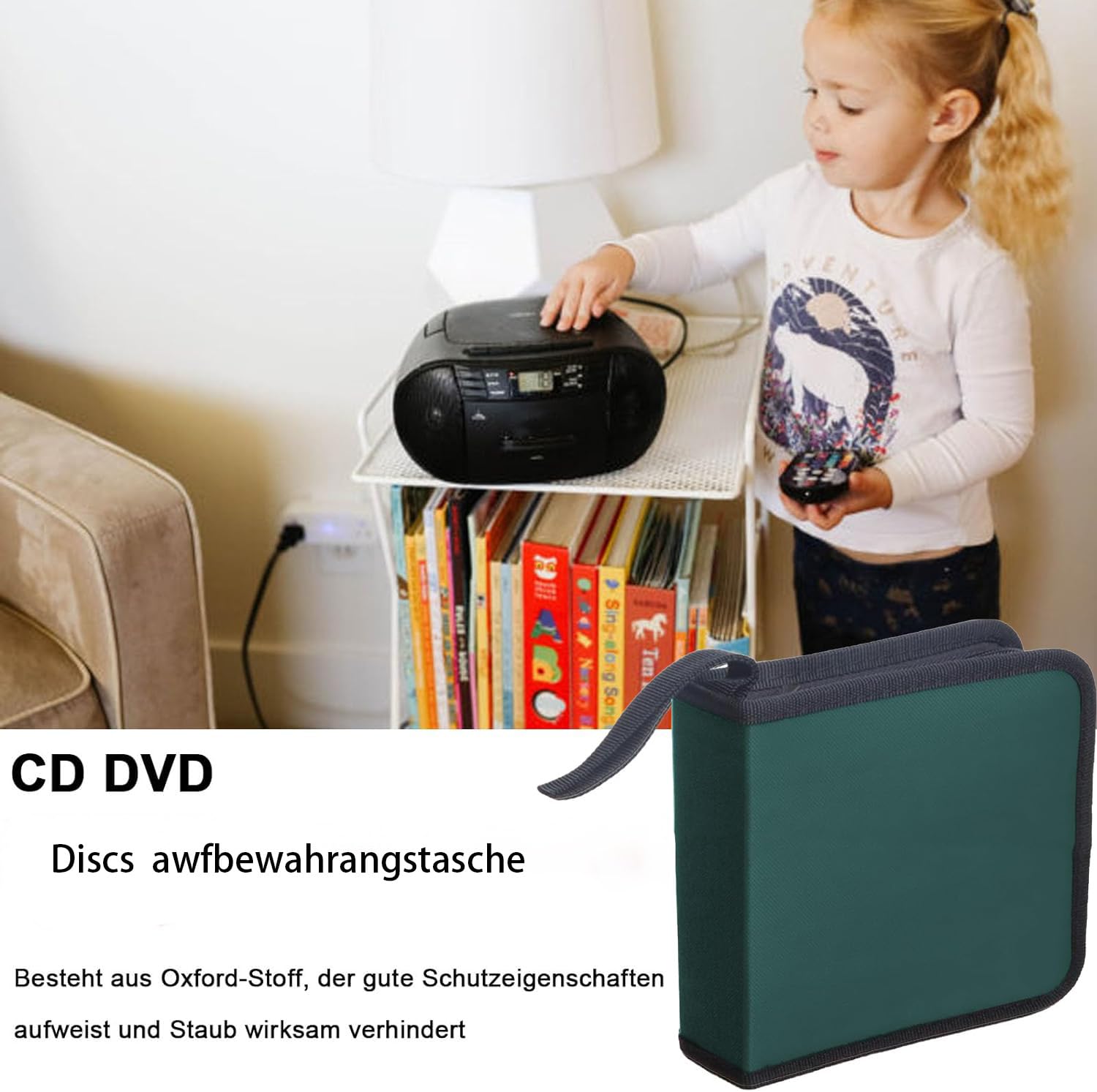 Sac de Rangement CD pour 40 Disques CD DVD, Voiture et Maison, Vert