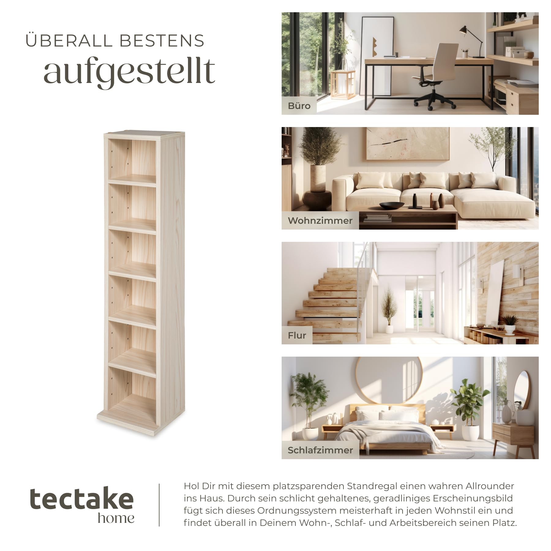tectake® CD Regal für bis zu 102 CDs - Aufbewahrung für CD Hüllen, DVD Ständer, Holzregal Wand, Wohnzimmerschrank, Büroschrank, Offenes Stauraumregal - Buche