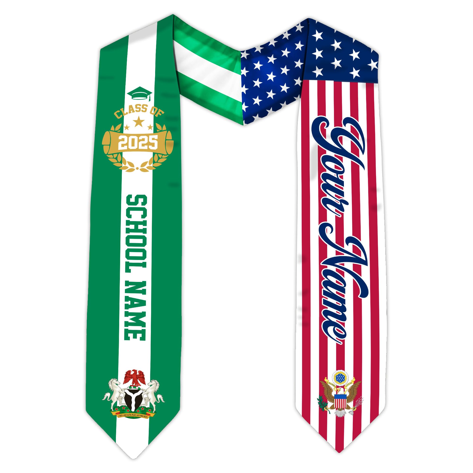 MonkeyVan Custom Nigerian Graduation Sash Nigeria Graduation Stole Personalized Nigerian American Flag Graduation Sash 2025 Style 3