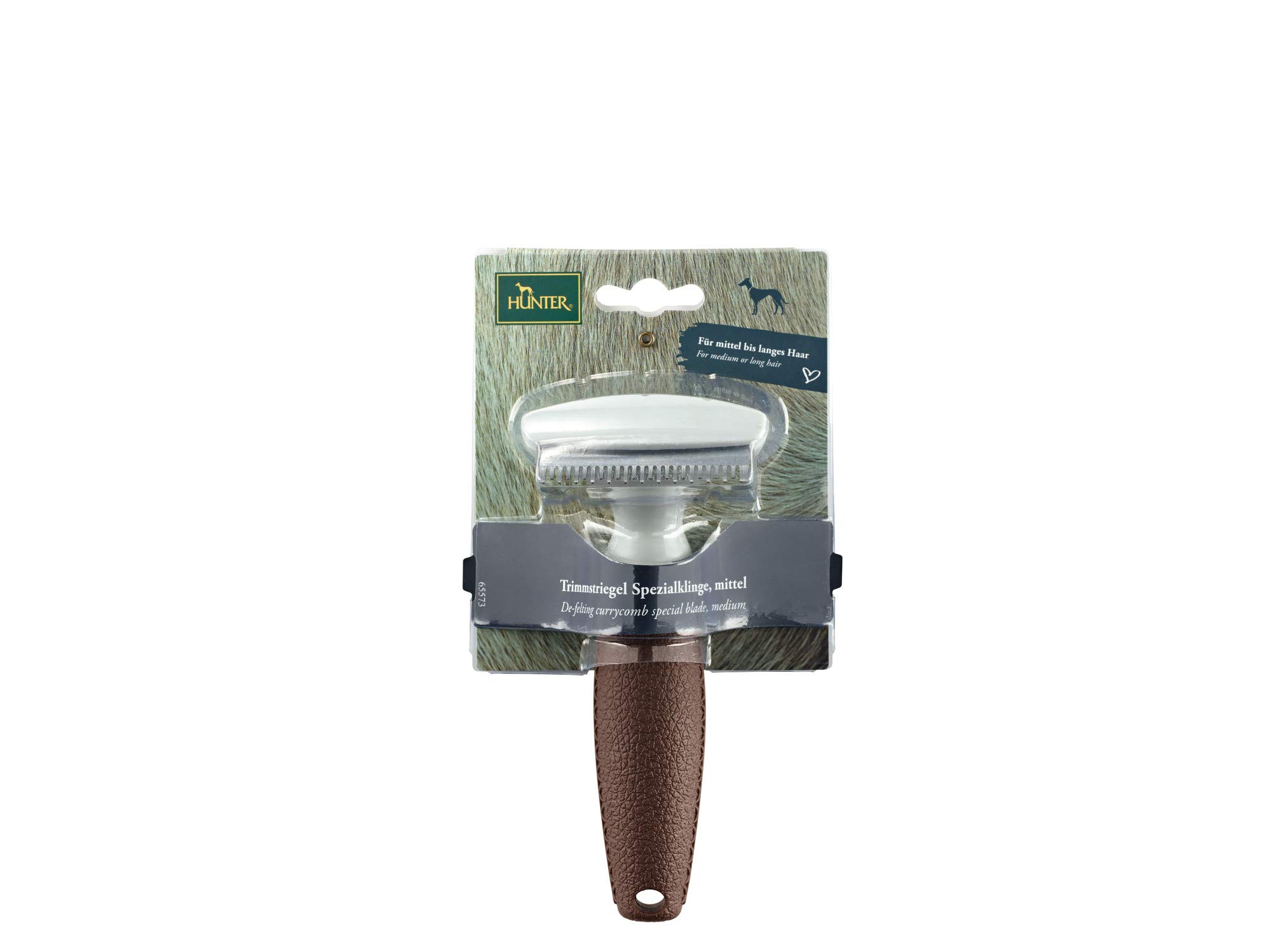 Hunter SPA Trimmstriegel mit Spezialklinge, für mittel- bis langhaarige Hunde und Pferde, 17,5 x 7,5 cm, M