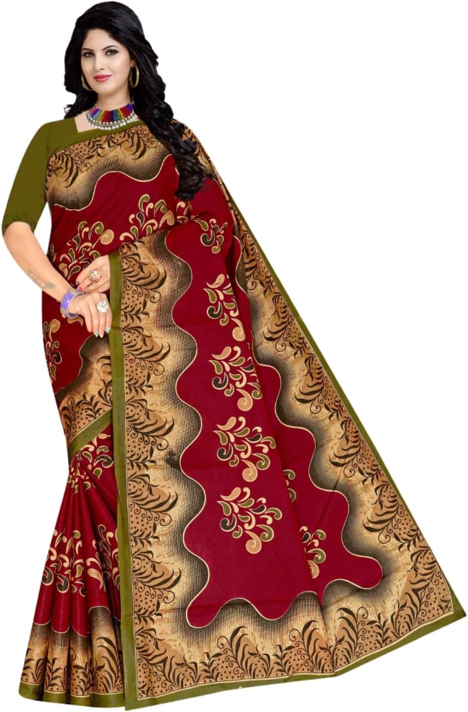 KIRAN FASHION HOUSE Women`s Printed Cotton Saree Free Size Super Taaj (9478)